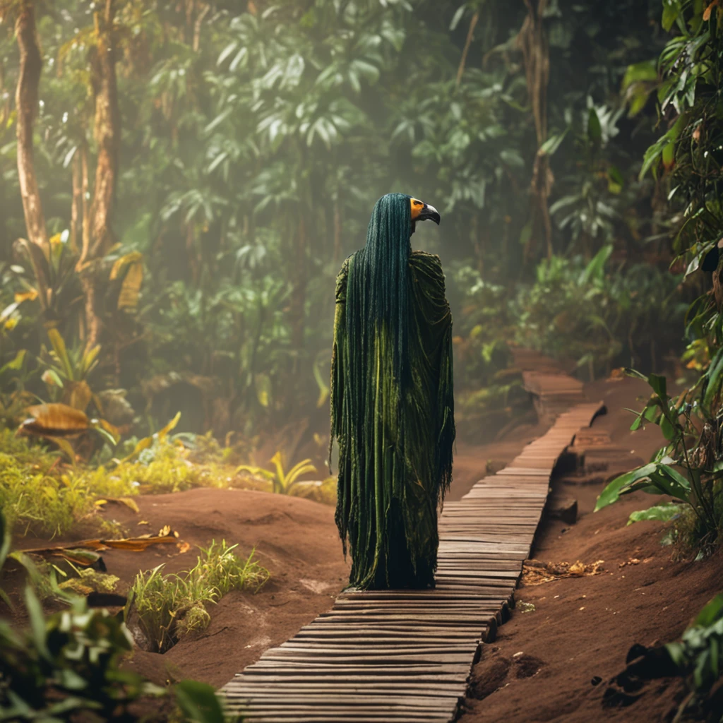 A mystical figure, ((((bruxa: 3.0)))), (((aterrorizante))), ((sombria)), of the Amazon rainforest, lenda, Estilo realista, 8k, :: Style realista, :: 1.0, (((Olhos de fogo))), Velha, mulher : 2.0