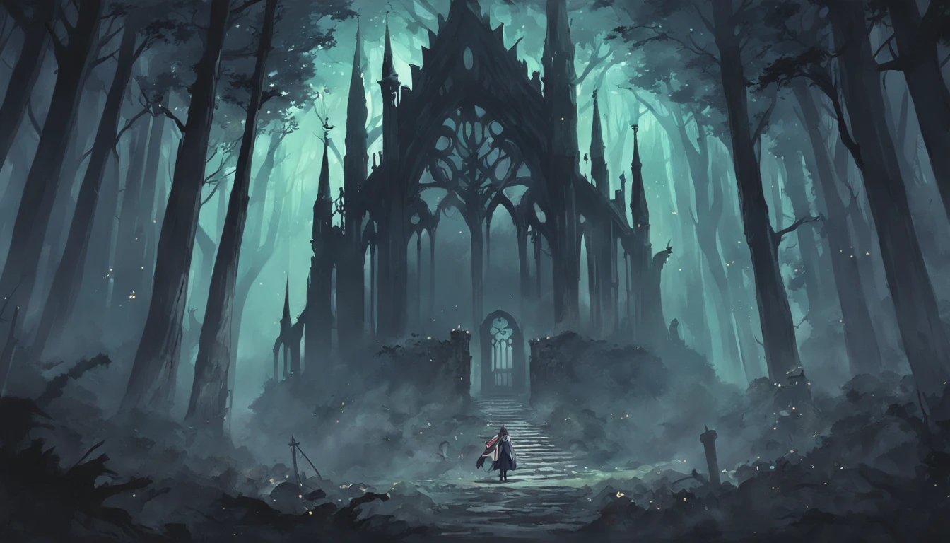 There is a magician in a forest with a full moon in the background, gothic forest, Fundo escuro da floresta, Castlevania Inspirado, Dark forest scenery, Fundo sombrio da floresta, fundo da floresta, fundo escuro da floresta pastel, inside an epic gothic forest, Castlevania, gothic forest, Epic Forest, Castelvânia, Dracula's Forest, Gothic forest in the background, fundo medieval da floresta, dark cemetery, Gothic Cemetery, ((cemetery)), ((mago)), (Pixel Art)