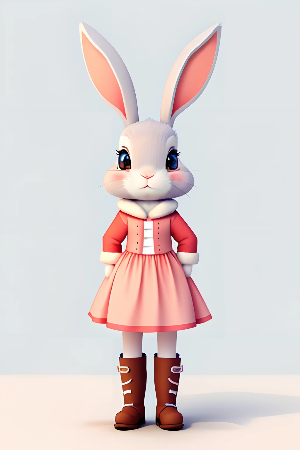 Create a cute rabbit character without a hat, No loop, and with an amazing boot