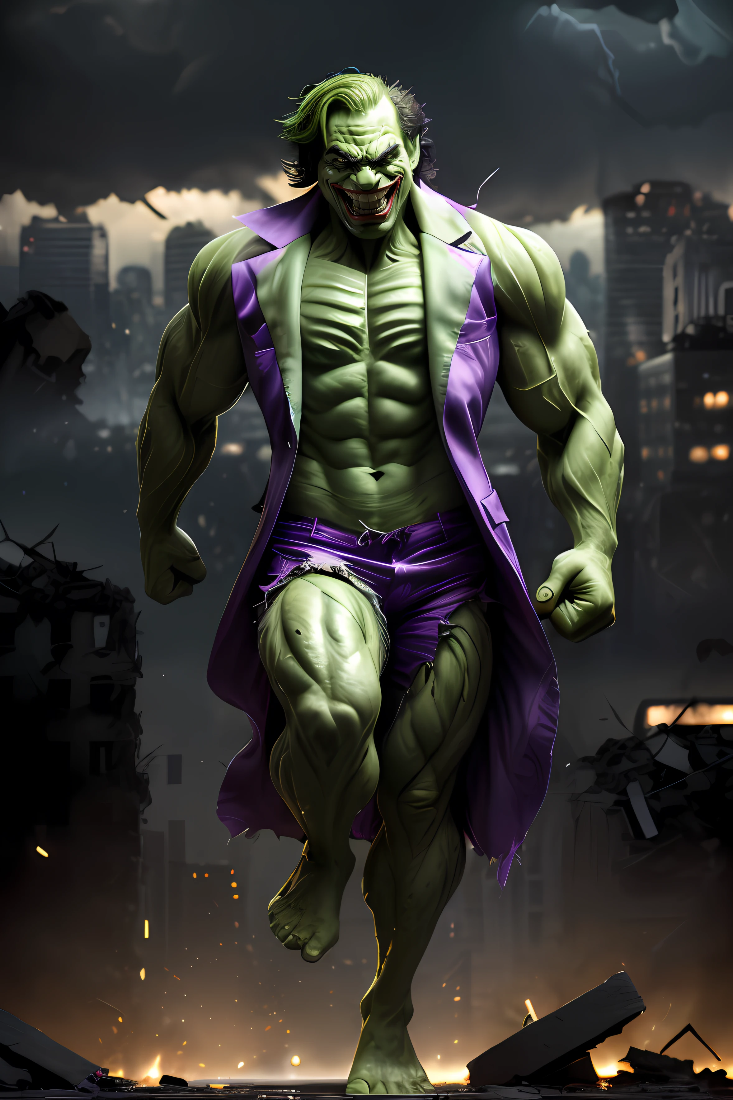 hulk's face with Joker's crazy smile