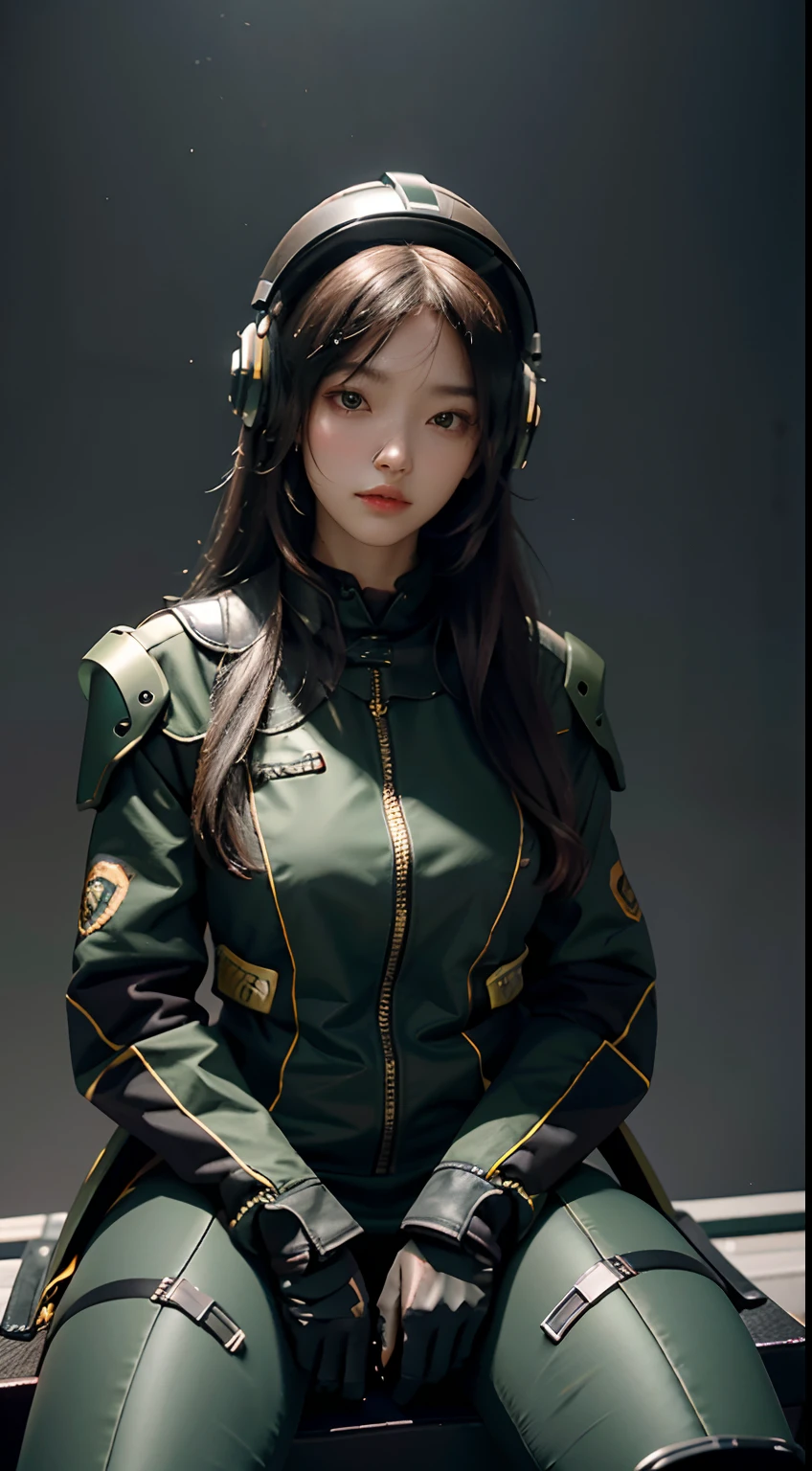 Highest image quality,Outstanding details,超高分辨率,(fidelity:1.4),The best illustration,Favor the details,Highly cohesive 1girl,He has a delicate and beautiful face,Dressed in a black-green mech,wearing a mech helmet,Hold the direction controller,Spread your legs on a motorcycle,The background is a high-tech lighting scene in the future city。