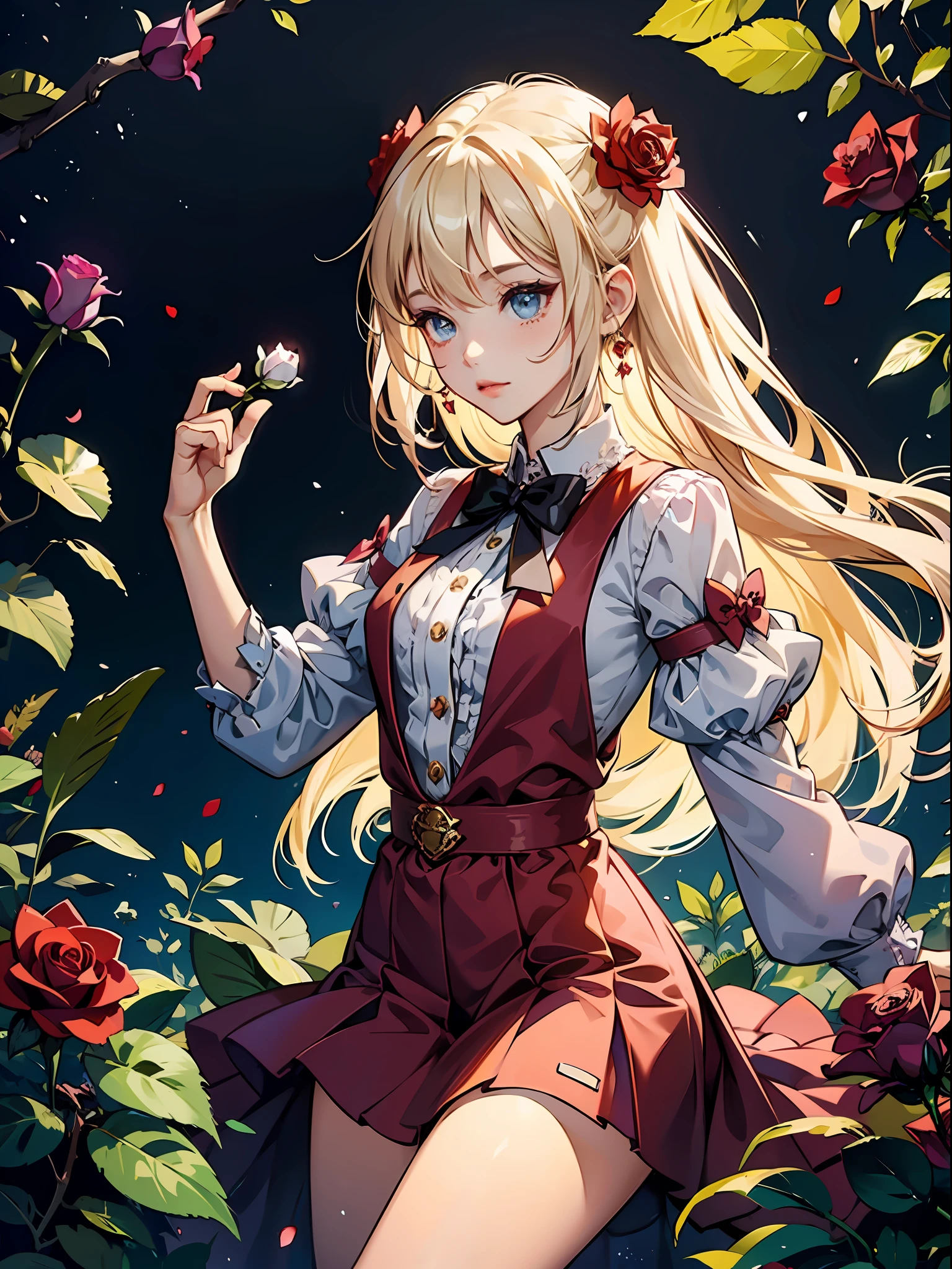 Girl, Fairy, light hair, cute complexion, rose in hair, rose skirt
