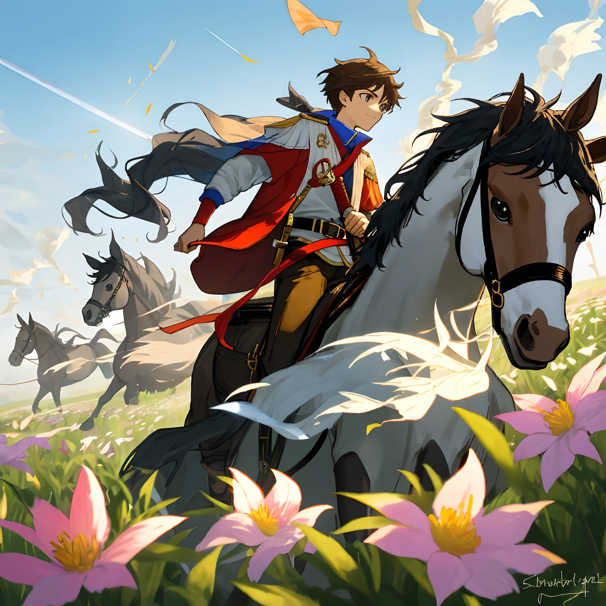 The teenager held the torch against the wind，The sword in the strategy is in the pocket，Horses and flowers to freedom