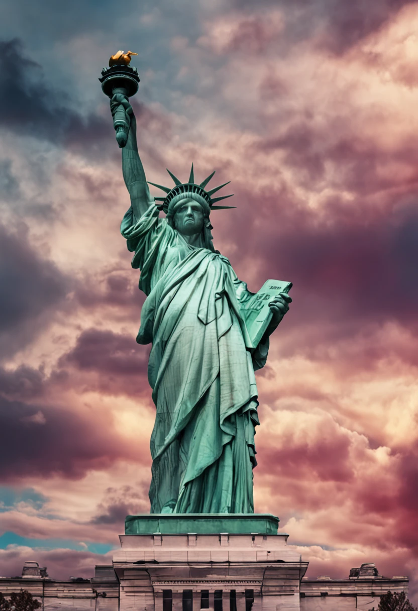 United States with flag and statue of liberty
