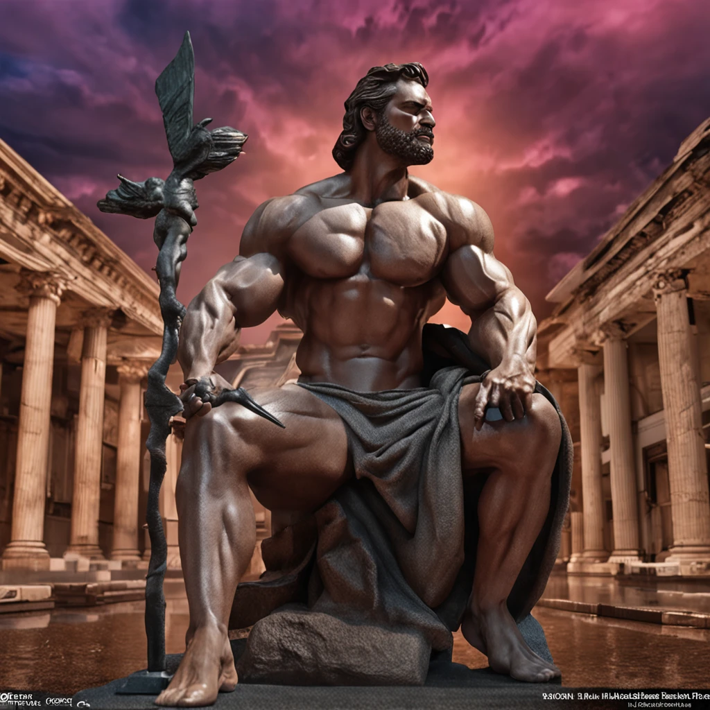 best quality, master part, ultrahigh-resolution, (fotografia realista:1.4), statue muscle man very beautiful, barba grande, Greek statue style