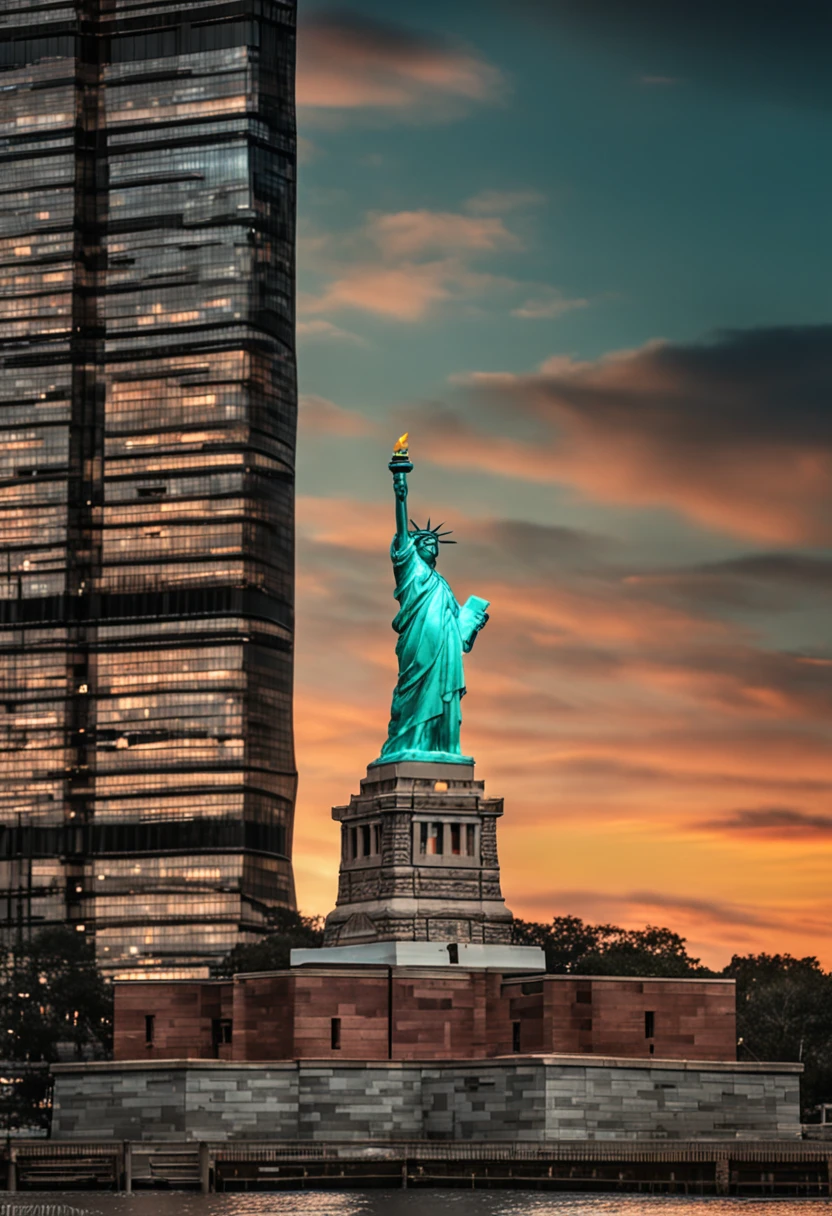 United States flag and statue of liberty