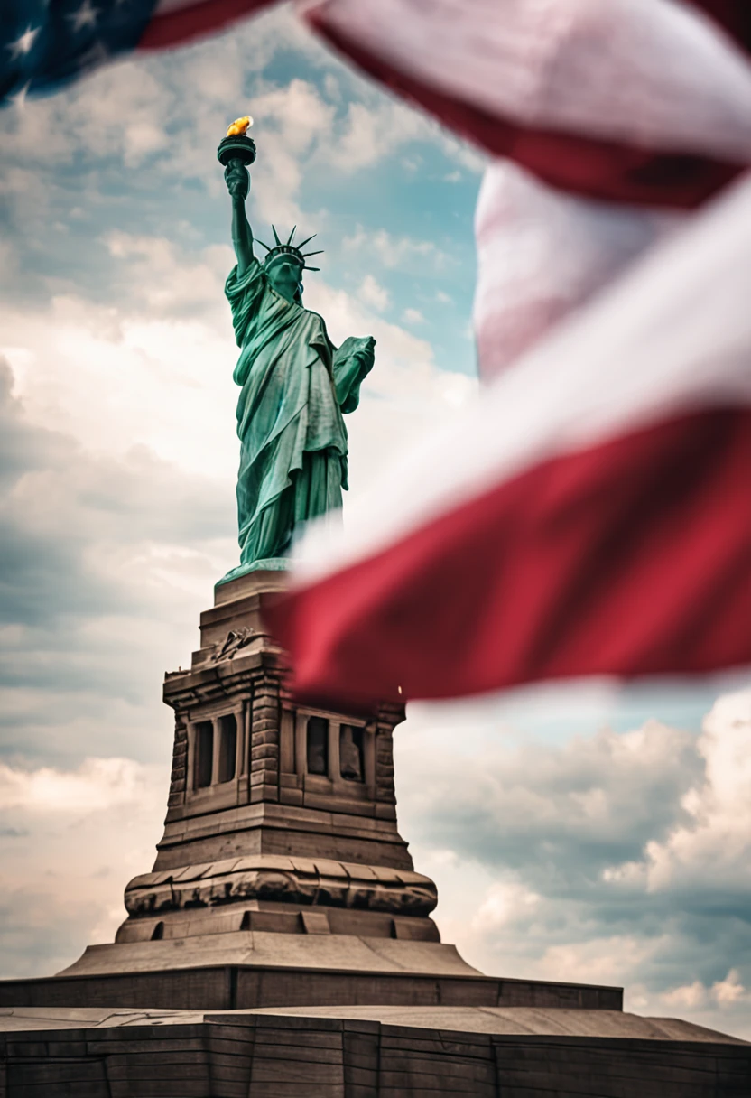 United States flag and statue of liberty