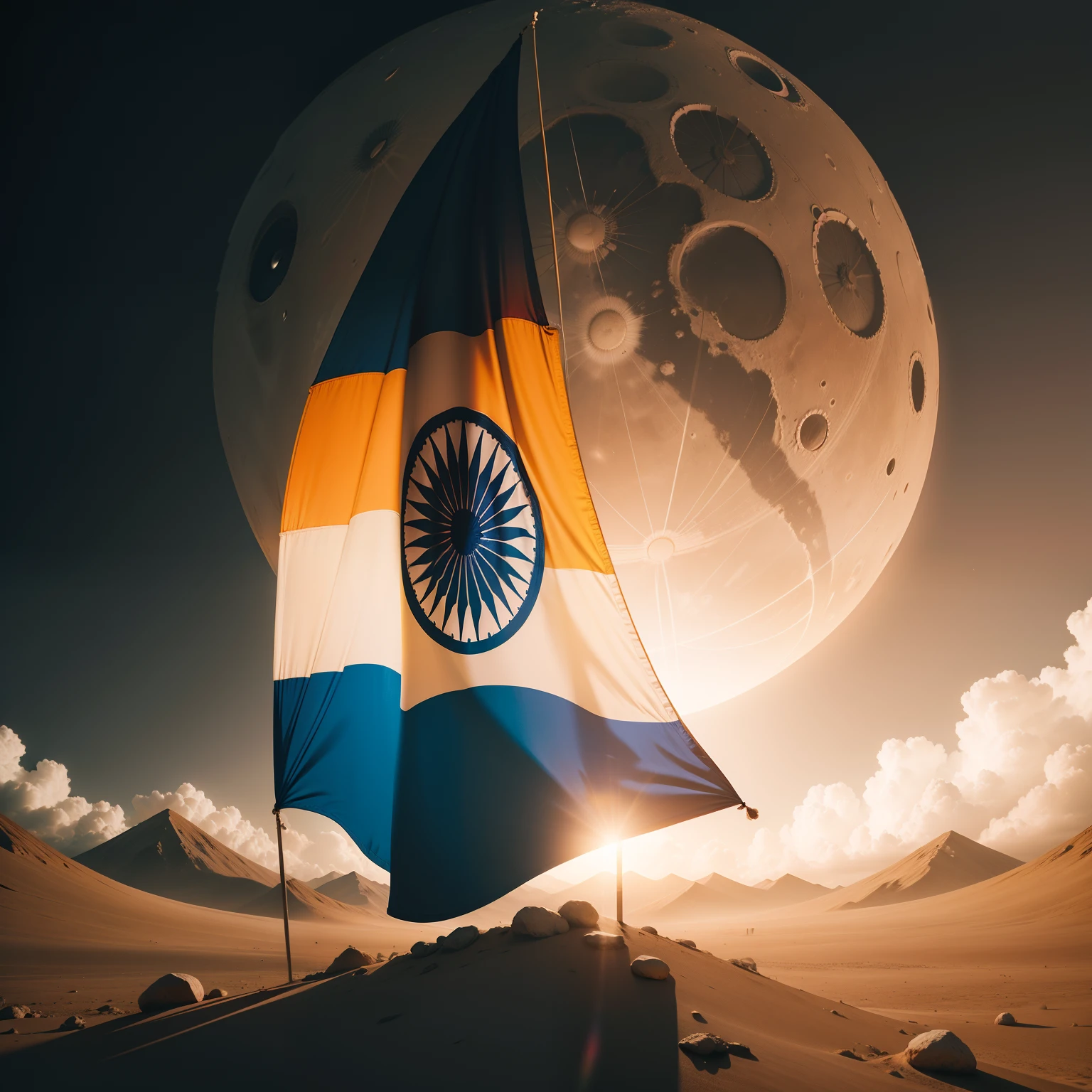 Indian flag on moon, cinematic light, ultra realistic