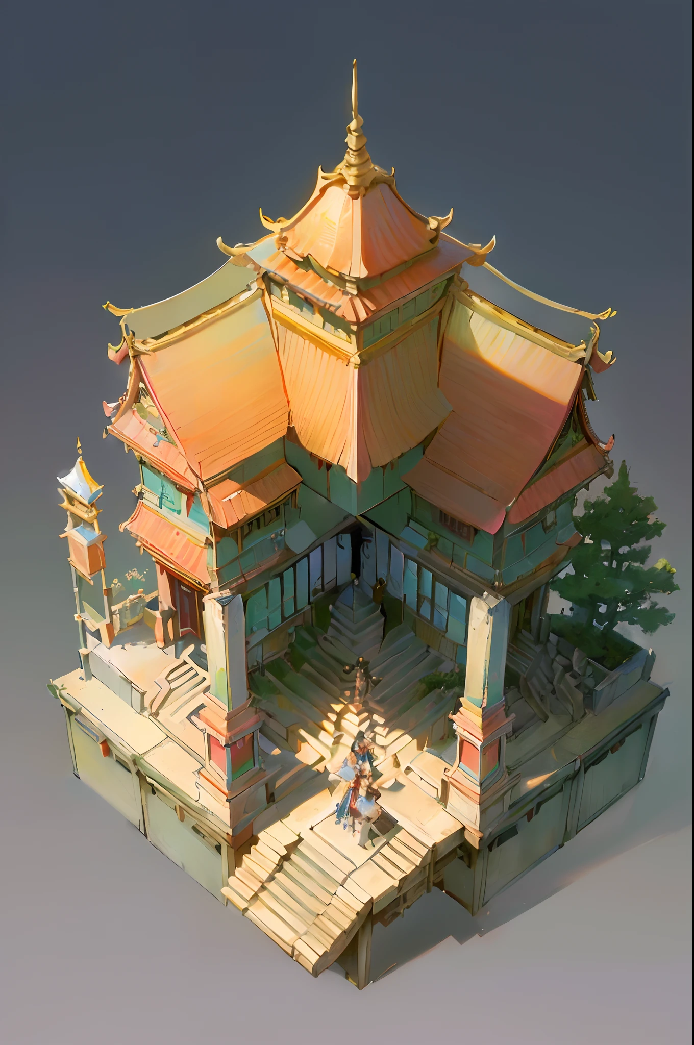 [:(black background:1.5):40],(isometric:1.5), (masterpiece, top quality, best quality, official art, beautiful and aesthetic:1.2),(16k, best quality, masterpiece:1.2),architecture,  east asian architecture, (simple background:1.5), scenery, no humans, stairs, building, wall, doorstep buildings, stairs, Chinese architecture,(summer:1.5)