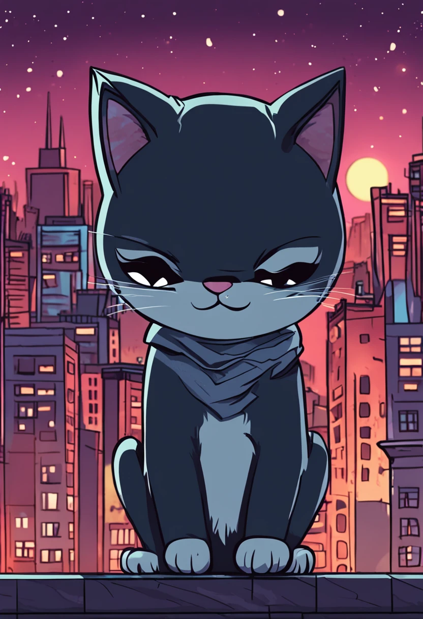 um gato com asa voando sobre uma cidade em uma noite sombria ::n_desenho de estilo, Low-quality imperfection, boneca, jogo, anime