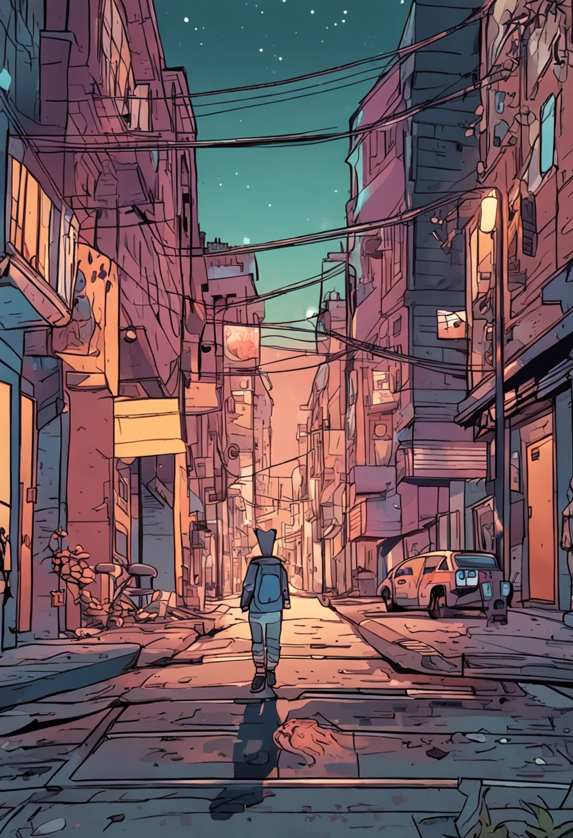 um gato com asa voando sobre uma cidade em uma noite sombria ::n_desenho de estilo, Low-quality imperfection, boneca, jogo, anime