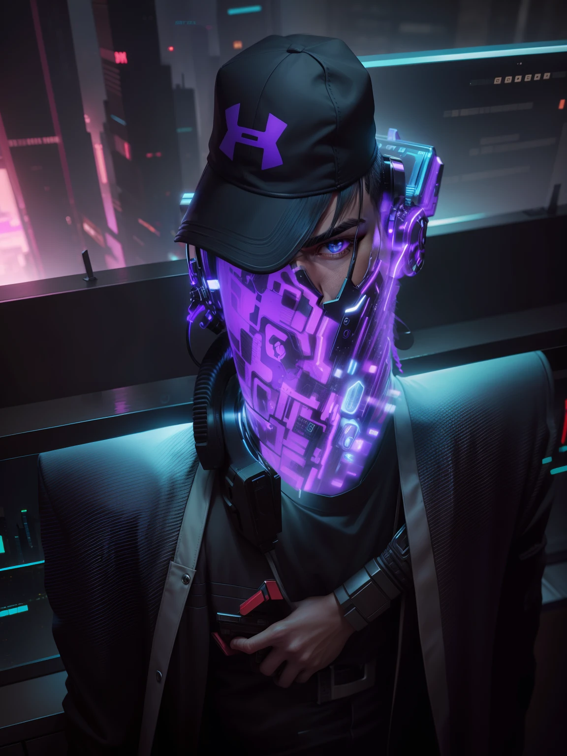 Change background cyberpunk handsome boy realistic face