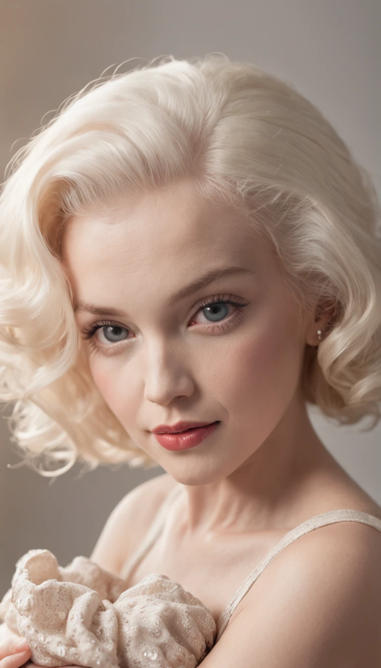 (((Romanticism style))), Marilyn Monroe with little and cute baby black baby in arms, blessed and inspiring look, cinematic lights.