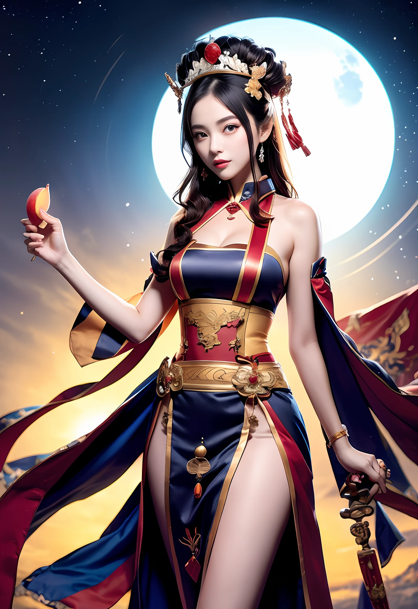 (full body:1.5),(1girl:1.3),(view the viewer:1.4),(anatomy correct:1.45),(Dancing on high mountain peaks:1.3),(very thick printed pantyhose:1.4),( Chinese woman Wear printed fantasy the Soviet Union style JK student uniform pleated skirt and uniform pointed high-heeled leather shoes :1.35), (Light particle effect:1.3),(In pink | amarelo | blue colors| green color |red color | white colors| black in color| purplish color| greys| Beige| Flesh color 1.4),(Glowing eyes:1.3),(Large amplitude action: 1.3),(Accurate and perfect face:1.4),hyper HD, Ray traching, reflective light,structurally correct, Award-Awarded, high detail, lighten shade contrast, Face lighting,cinmatic lighting, tmasterpiece, super detailing, high quality, high detail, best quality, 16k,High contrast,