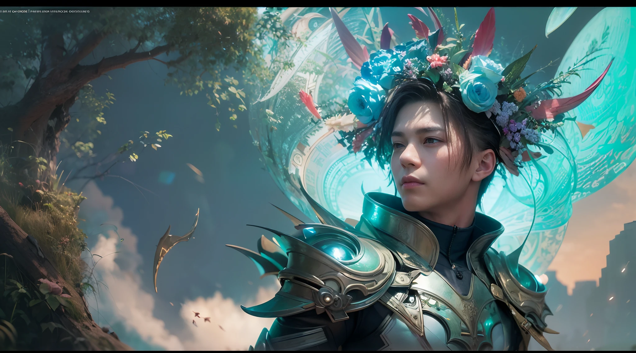 1boy, photo of very very handsome suave smiling young 25-year-old male Chinese prince, clothed in futuristic cybernetic armor, wearing a large futuristic crown, walking in an ethereal enchanted forest with neon glowing flowers and a rainbow in the sky, sci-fi, intricate, neon light, ((perfect face)), ((perfect hands)), ((perfect body)), ((correct anatomy)), ((ultra-realistic)), ((8k, UHD)), highly detailed, digital painting, artstation, concept art, human anatomy, soft light, smooth, illustration, art by tian zi and craig mullins and WLOP and alphonse mucha