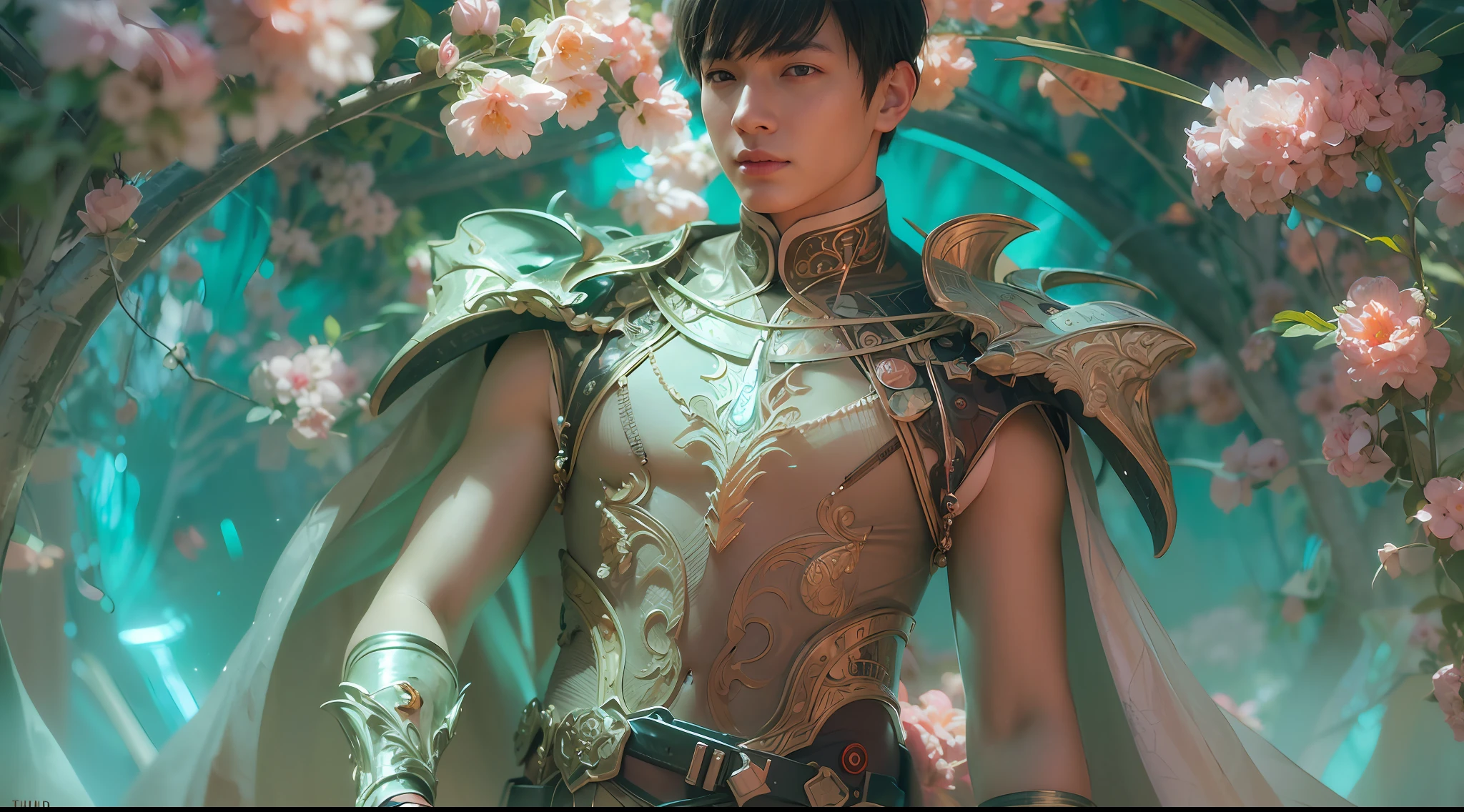 1boy, photo of very very handsome suave smiling young 25-year-old male Chinese prince, clothed in futuristic cybernetic armor, wearing a large futuristic crown, walking in an ethereal enchanted forest with neon glowing flowers and a rainbow in the sky, sci-fi, intricate, neon light, ((perfect face)), ((perfect hands)), ((perfect body)), ((correct anatomy)), ((ultra-realistic)), ((8k, UHD)), highly detailed, digital painting, artstation, concept art, human anatomy, soft light, smooth, illustration, art by tian zi and craig mullins and WLOP and alphonse mucha