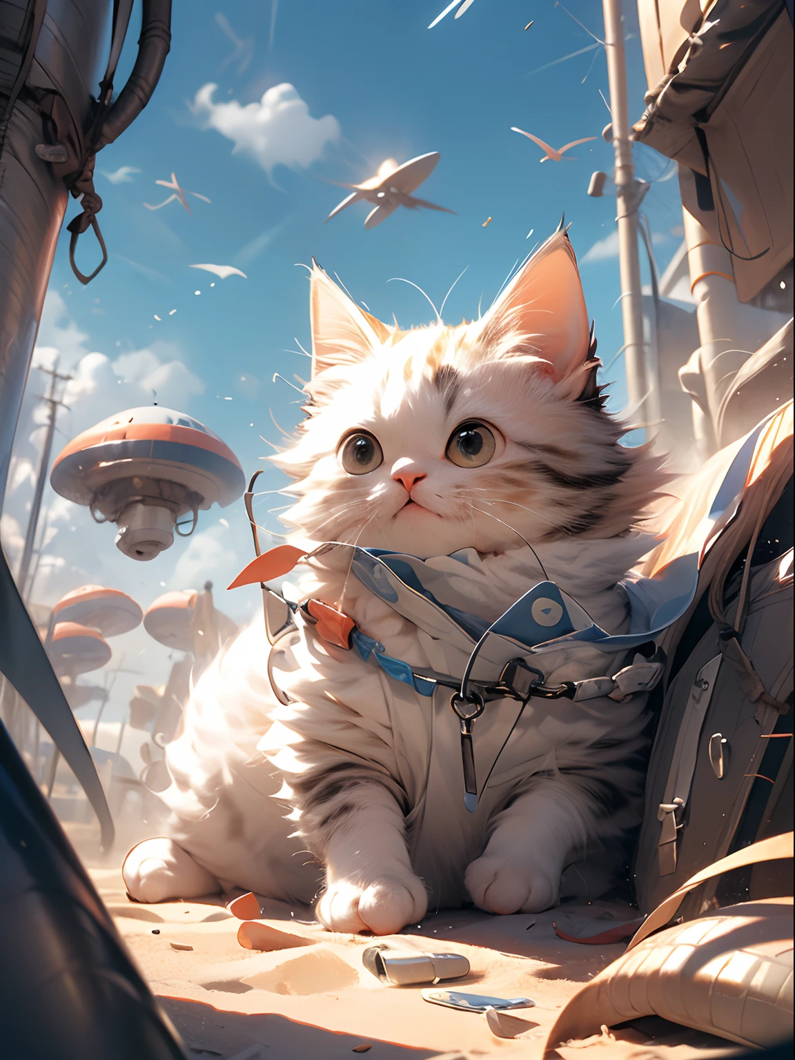 (Masterpiece:1.2, high quality),cat, absurdres, highres, ultra detailed, 1cat, cute, scifi, alien, alien invasion, post apocalyptic