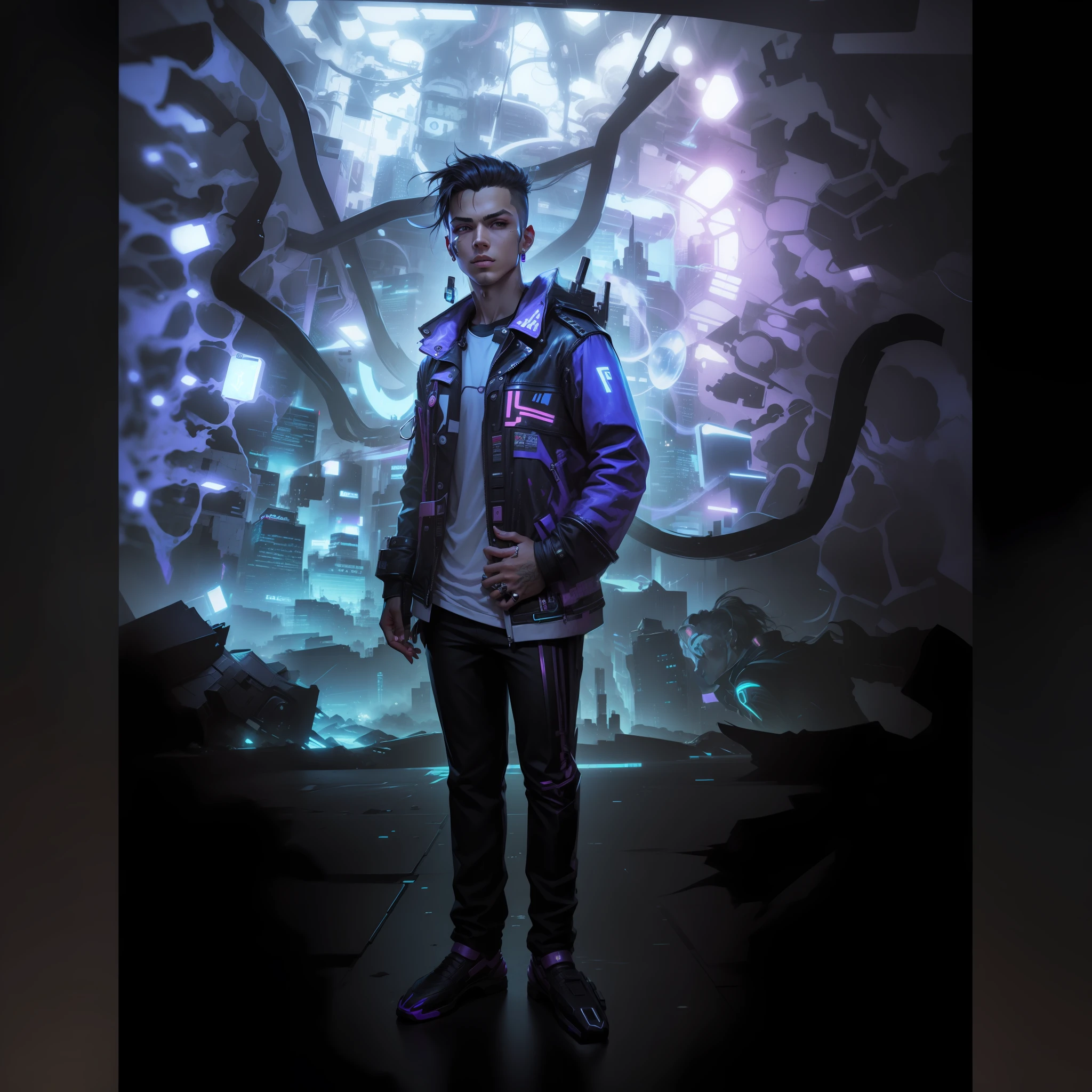 Change background, cyberpunk handsome boy