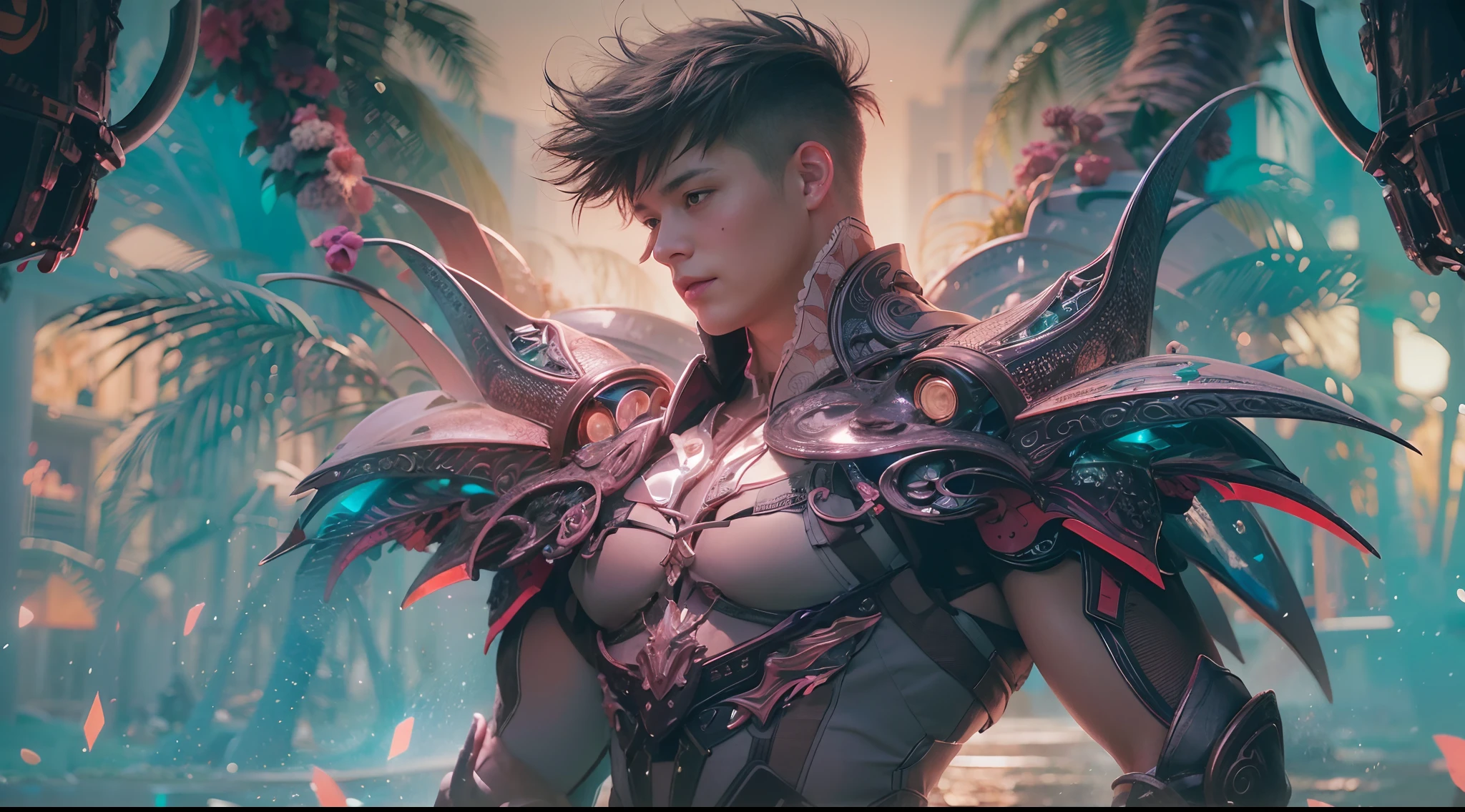 1boy, photo of very very handsome suave smiling young 25-year-old male Chinese prince, clothed in futuristic cybernetic armor, wearing a large futuristic crown, walking in an ethereal enchanted forest with neon glowing flowers and a rainbow in the sky, sci-fi, intricate, neon light, ((perfect face)), ((perfect hands)), ((perfect body)), ((correct anatomy)), ((ultra-realistic)), ((8k, UHD)), highly detailed, digital painting, artstation, concept art, human anatomy, soft light, smooth, illustration, art by tian zi and craig mullins and WLOP and alphonse mucha