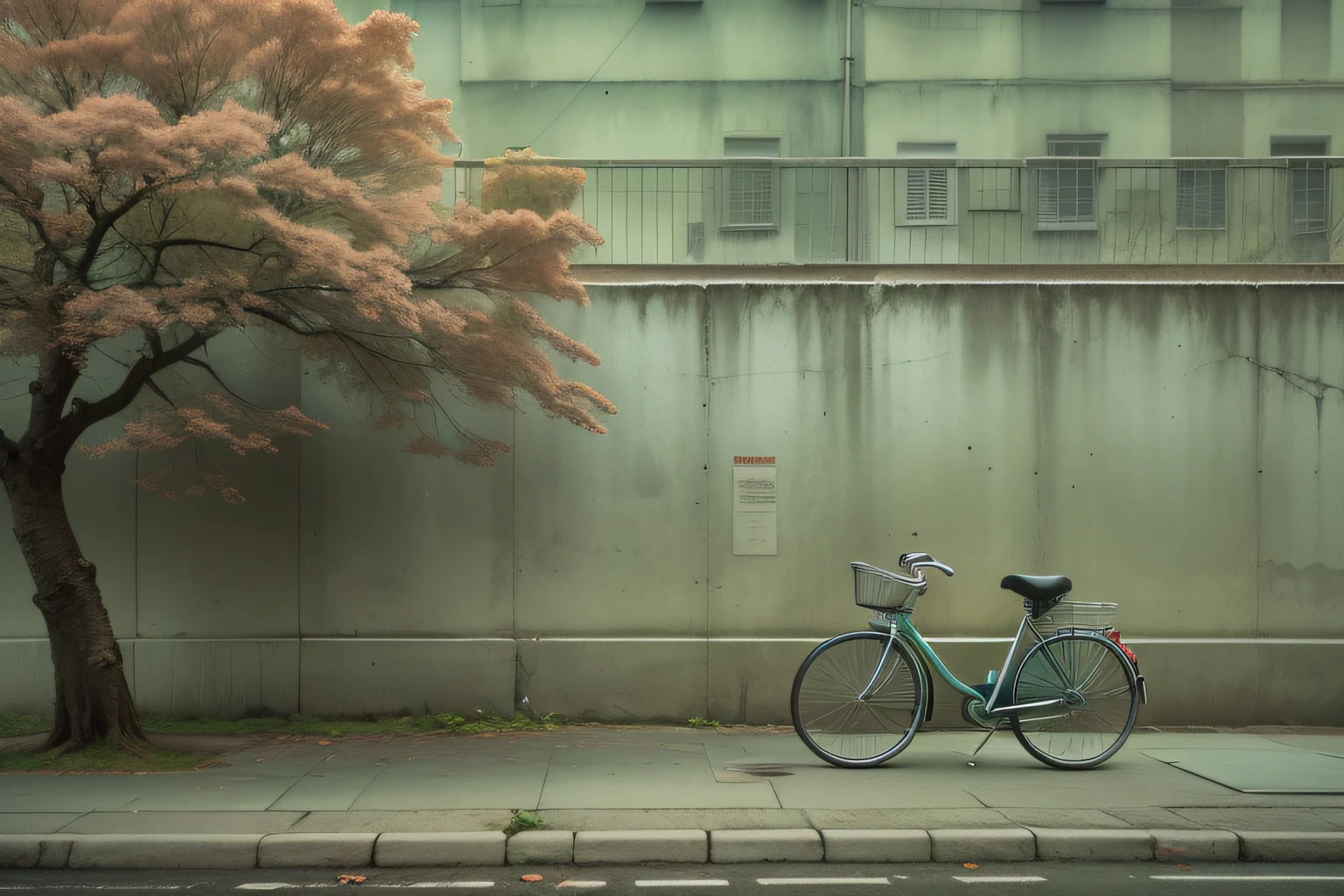 urban background with a bicycle and a tree