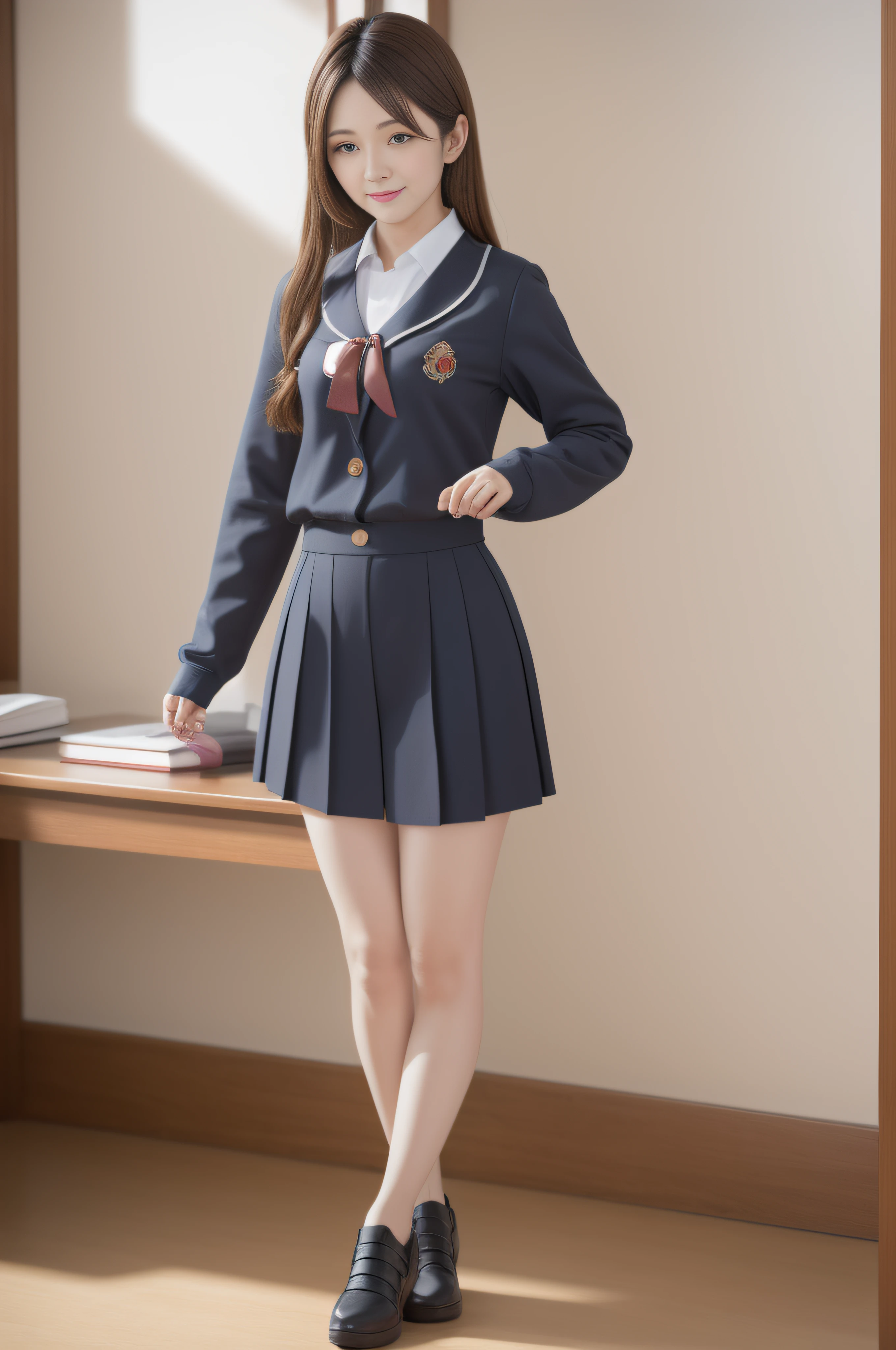 校服,Beautiful girl,full body shot shot