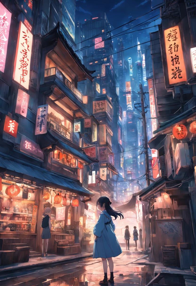 SLG Game Building、Japan city、"(Masterpiece), Incredibly detailed, illusory engine, 4K, Realistic of a lonely girl exploring a bustling cityscape."