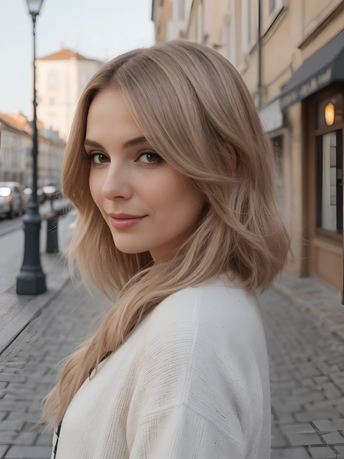 __hair color__, mulher Europeia, longos cabelos, fundo da cidade de Lisboa, inverno, profissional, 4K, HD, UHD, 8K, alto detalhe, Ultra Definition