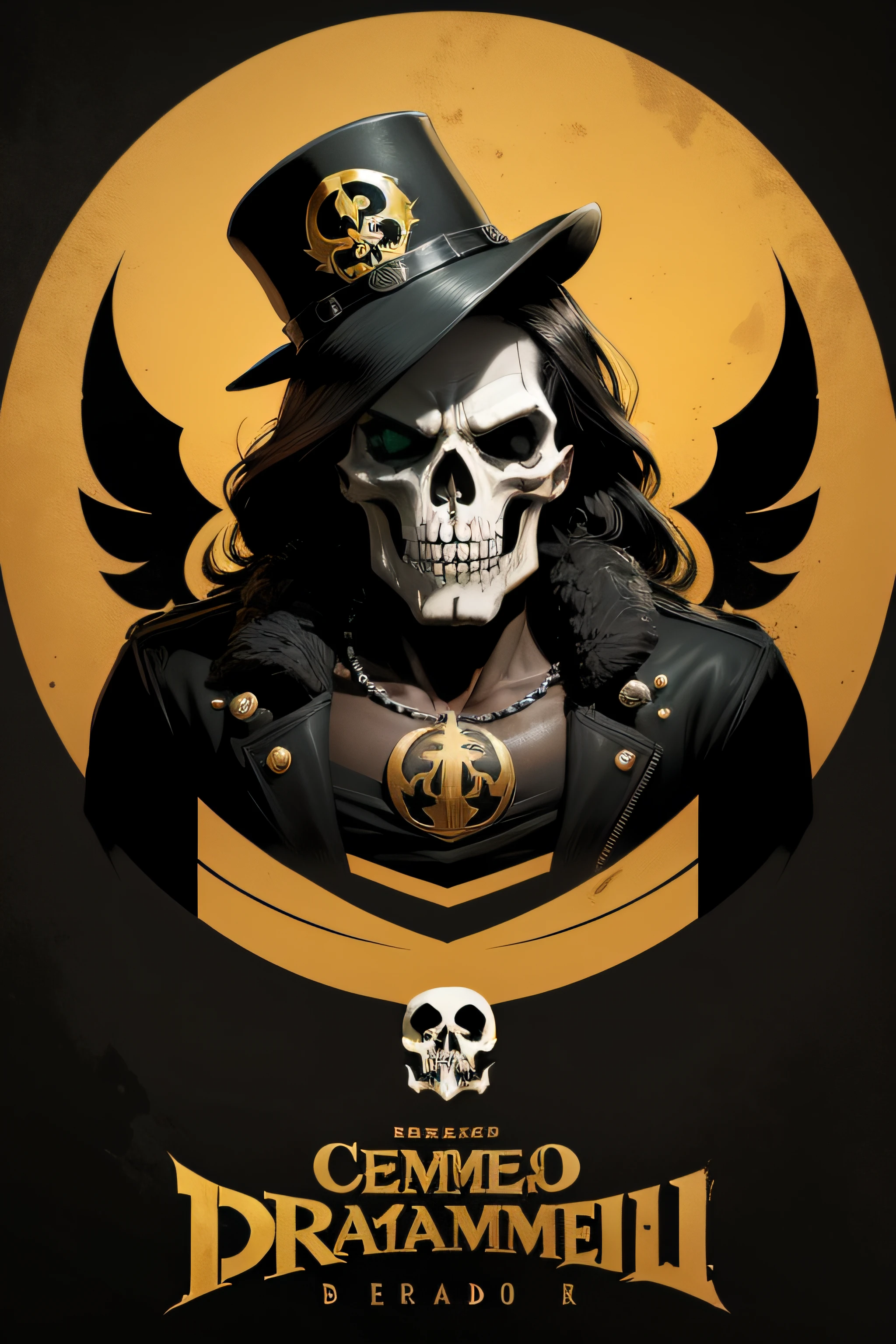 Black sunflowers, gold, death day, skull, tattoos, portrait of a man, 3D, flonix mj, black background