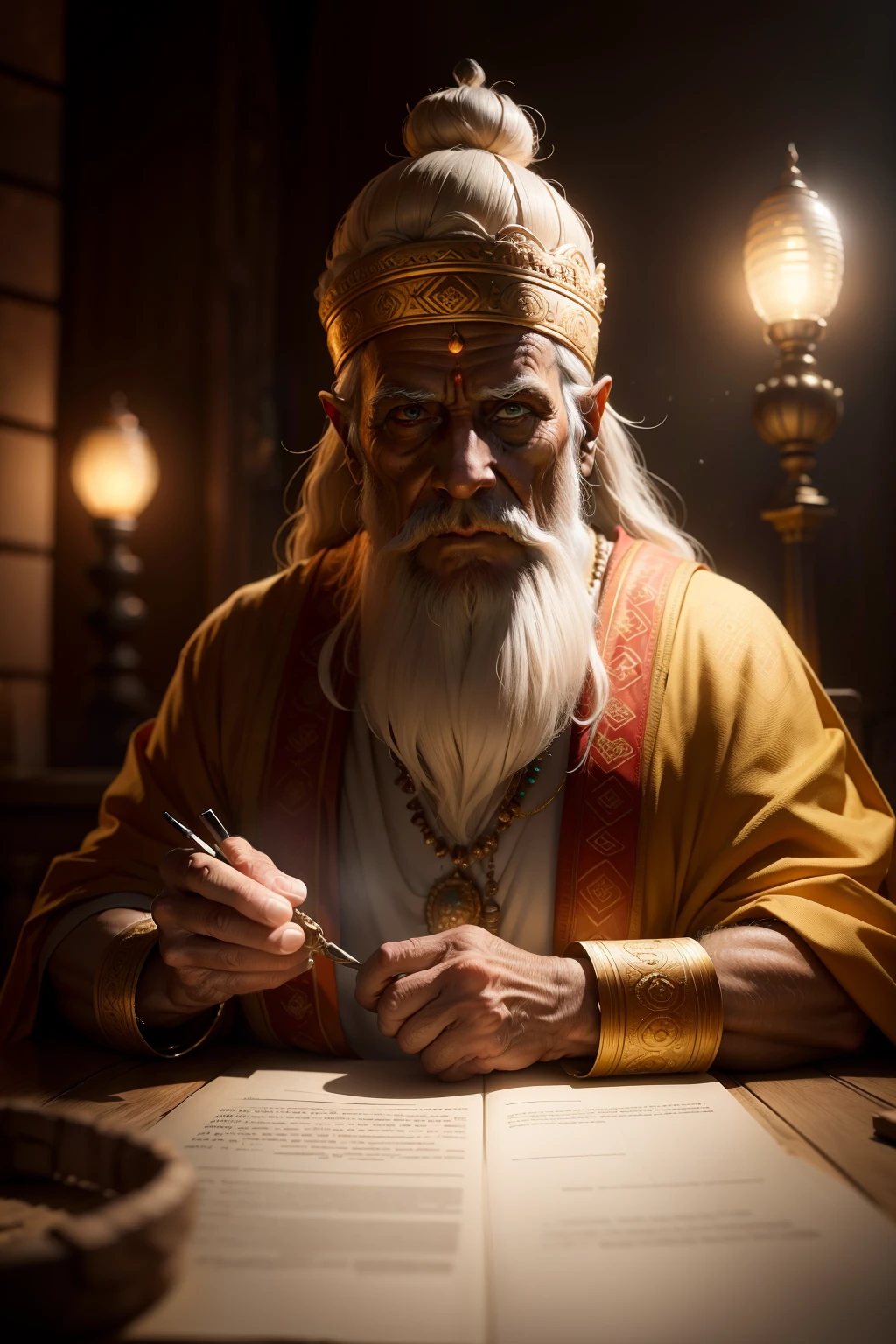 Ancient Hindu saints,Beautiful lighting, best qualityer, Realistic, Real Scene, intricately details, highly  detailed, Fujifilm XT3, without background, Beautiful lighting, photo RAW, 8K  UHD, Film Particle, History of SEM，Mysterious Old Man