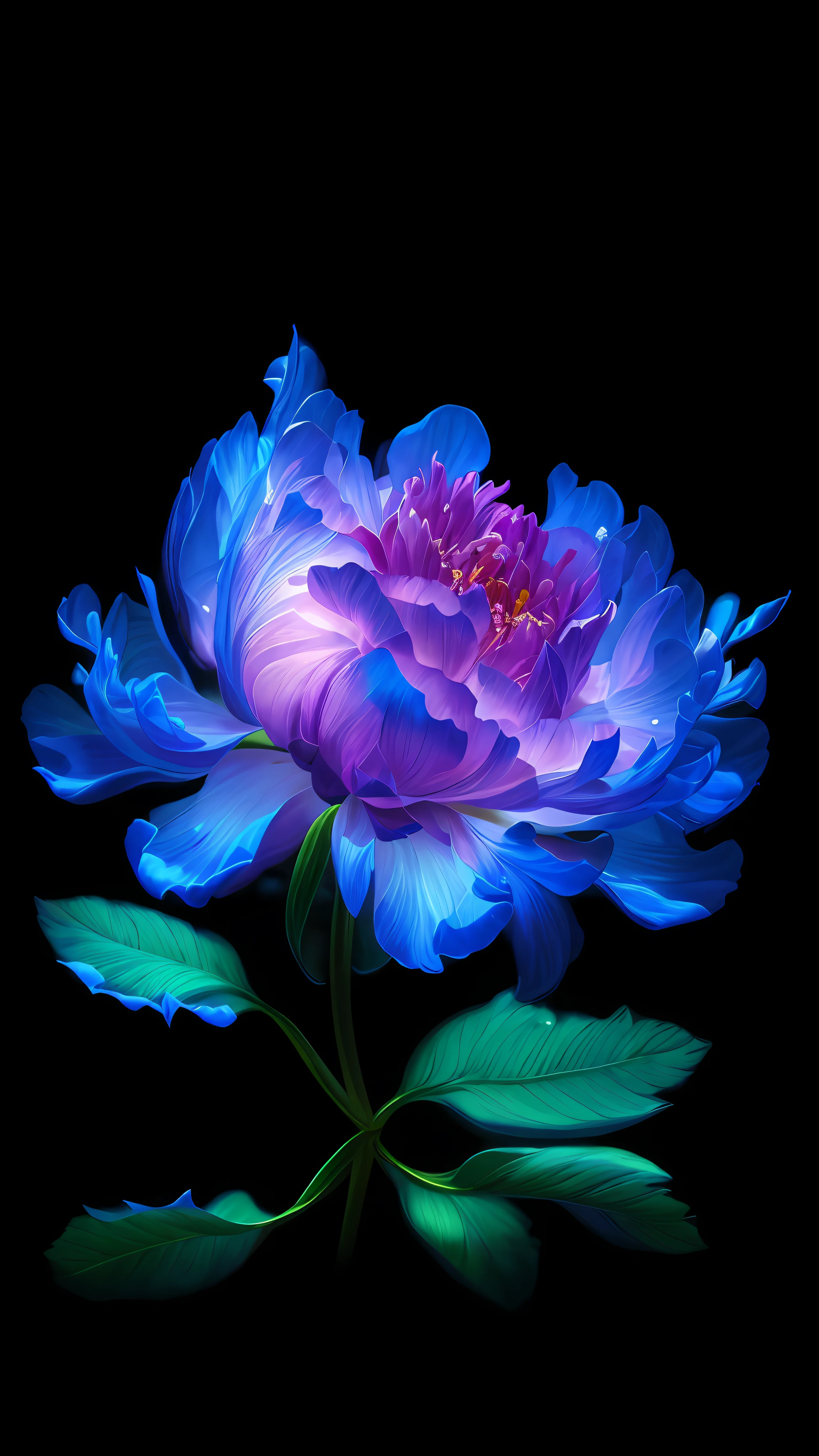 masterpiece, best quality, illustration, blue flower, (dynamic lighting: 1.2), cinematic lighting, delicate strokes, a translucent flower on a black background, delicate and bright flower, bright platinum color veining, luminous flowers, bright flowers, ethereal !! sharp petals, realistic petals, depth of field, bokeh, sharp focus (hyper-detailed, flower, brightness: 1.4), lots of little gems! ultra realistic, peony flower, intricate digital art, luminescence, highly detailed, depicting a flower, magic flower, glowing neon flower, with ethereal blooming effects, surreal waiizi flowers, ultra intricate and beautiful flower!