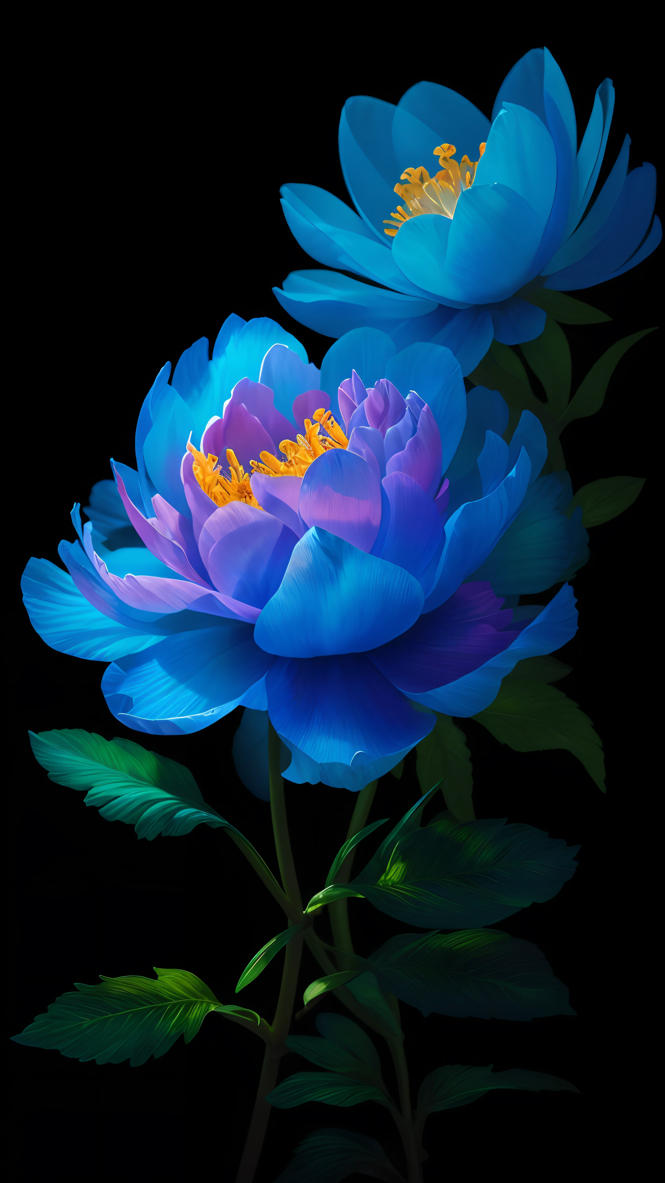 masterpiece, best quality, illustration, blue flower, (dynamic lighting: 1.2), cinematic lighting, delicate strokes, a translucent flower on a black background, delicate and bright flower, bright platinum color veining, luminous flowers, bright flowers, ethereal !!  sharp petals, realistic petals, depth of field, bokeh, sharp focus (hyper-detailed, flower, brightness: 1.4), lots of little gems!  ultra realistic, peony flower, intricate digital art, luminescence, highly detailed, depicting a flower, magic flower, glowing neon flower, with ethereal blooming effects, surreal waiizi flowers, ultra intricate and beautiful flower!