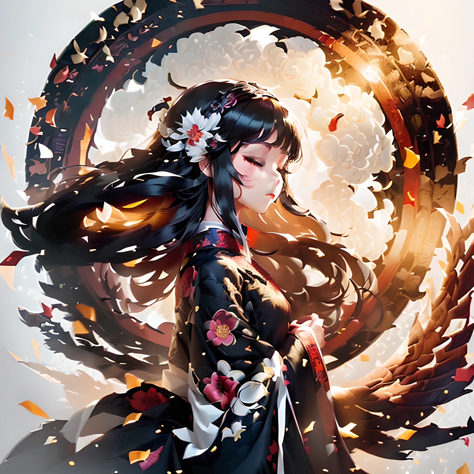 (White background:1.4),(Silhouette of a girl's head, Eyes closed, colorfull long hair, Oriental elements),(Chinese illustration:1.3,paper art:1.3, Quilted paper art:1.2),( reasonable design, Clear lines, High sharpness,Best quality, Very detailed, masutepiece, movie light effect, 4K )