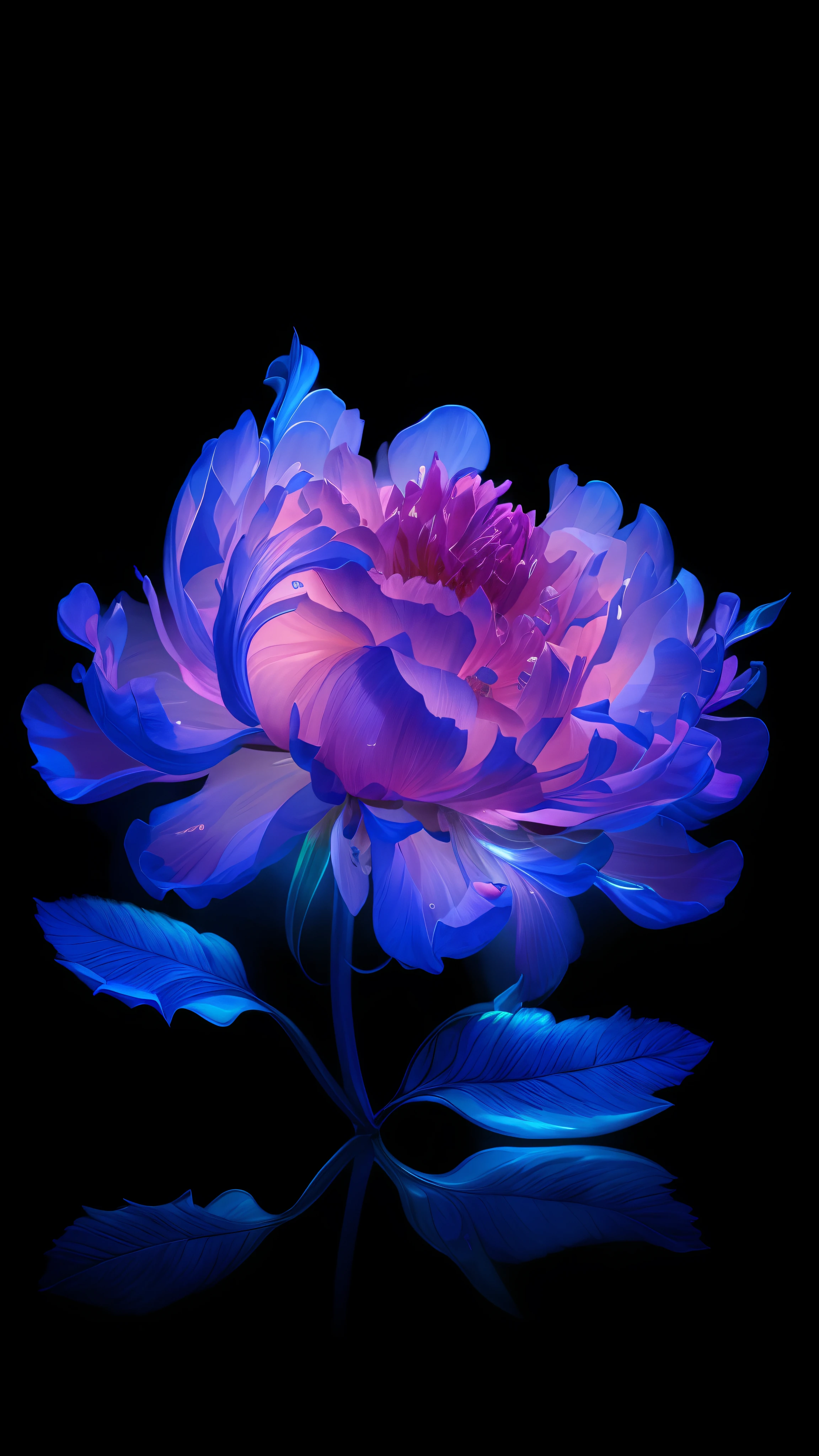 masterpiece, best quality, illustration, blue flower, (dynamic lighting: 1.2), cinematic lighting, delicate strokes, a translucent flower on a black background, delicate and bright flower, bright platinum color veining, luminous flowers, bright flowers, ethereal !!  sharp petals, realistic petals, depth of field, bokeh, sharp focus (hyper-detailed, flower, brightness: 1.4), lots of little gems!  ultra realistic, peony flower, intricate digital art, luminescence, highly detailed, depicting a flower, magic flower, glowing neon flower, with ethereal blooming effects, surreal waiizi flowers, ultra intricate and beautiful flower!