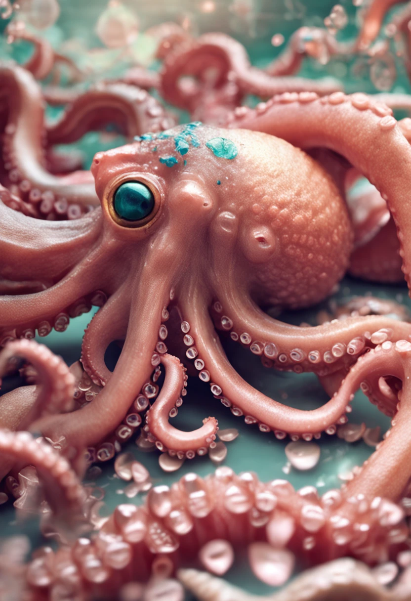photo, solo, single, angry octopus with a turtle shell, dark murky waters, up close, extremely detailed, textured realistic skin