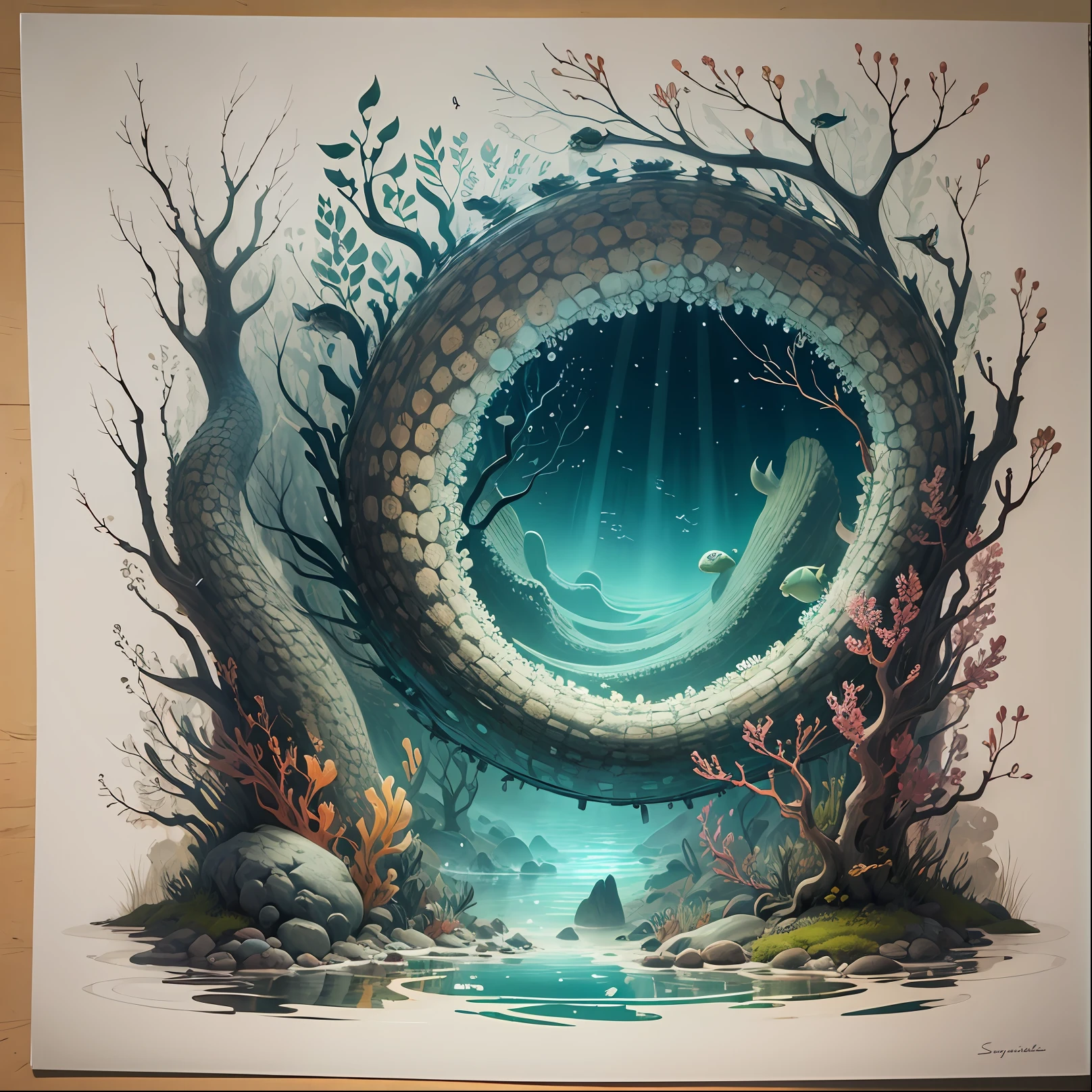 Underwater scene, octopus, ink, old artifacts --auto --s2