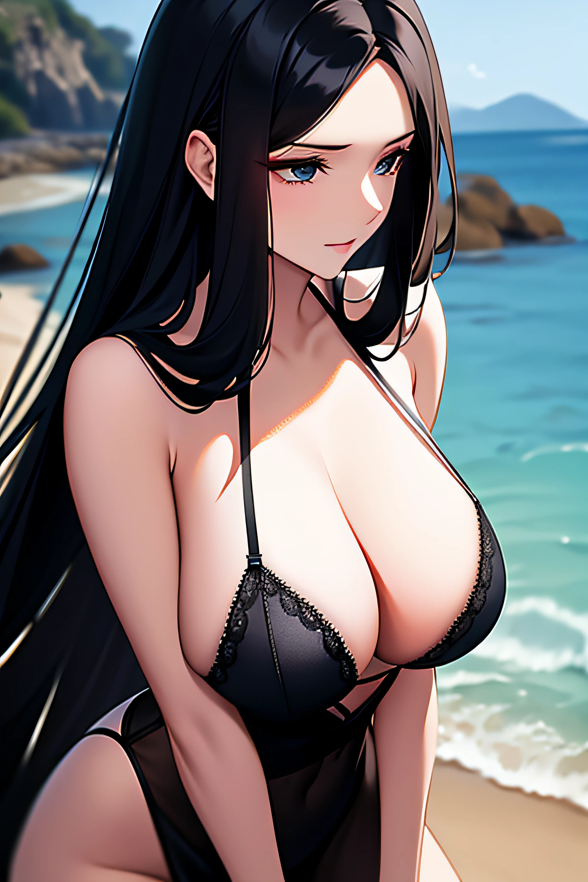 black long straight hair,dignified,Quiet,grown woman,Steady,Erotic lingerie,Tide blowing