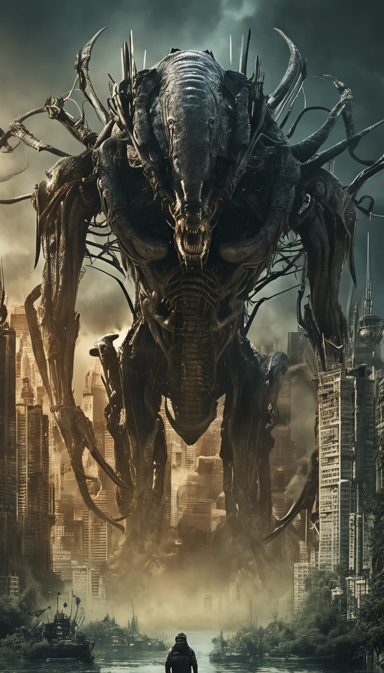 ( many Xenomorph monster Invasion:1.45),(science fiction:1.2) city,Aerial view,Concept art,sky,xenomorph warrior, character, wet plate collodion, sharp, high detail, Mathew Brady, portrait, in the style of stefan gesell and emil melmoth and hr giger and klimt,Science Fiction World Magazine cover style,concept design,octane rendering,science fiction punk,(Symbol,voice,death,war,reason,decline,understanding,answer),(The Garden of Eden and Paradise Lost:1.15),The all-out war between the alien world and aliens,all kinds of high-tech weapons,art by Arthur Charles Clarke,Robert Anson Heinlein,Isaac Asimov,