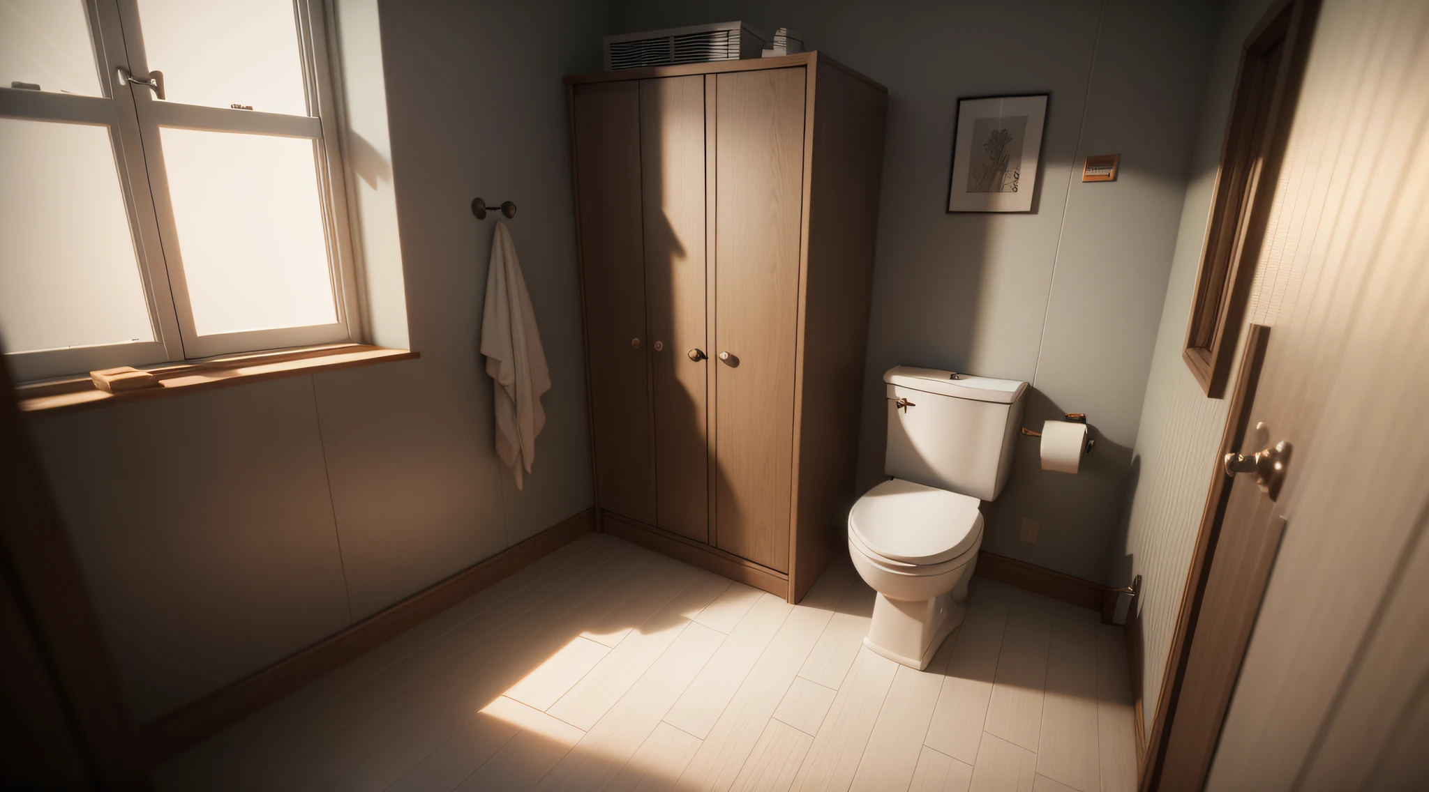 there is a poor toilet in a small bathroom with a writings on the wall, uncleaned floors, public toilet vibes, no windows, wooden theme, realistic upper floor lighting, rendered in unreal engine 3d, photorealistic room, rendered in unreal engine 3, vray rendered, rendered in unreal, rendered in vray, rendered in lumion pro, rendered in unreal engine, rendered in v-ray, rendered in maya 4 d,