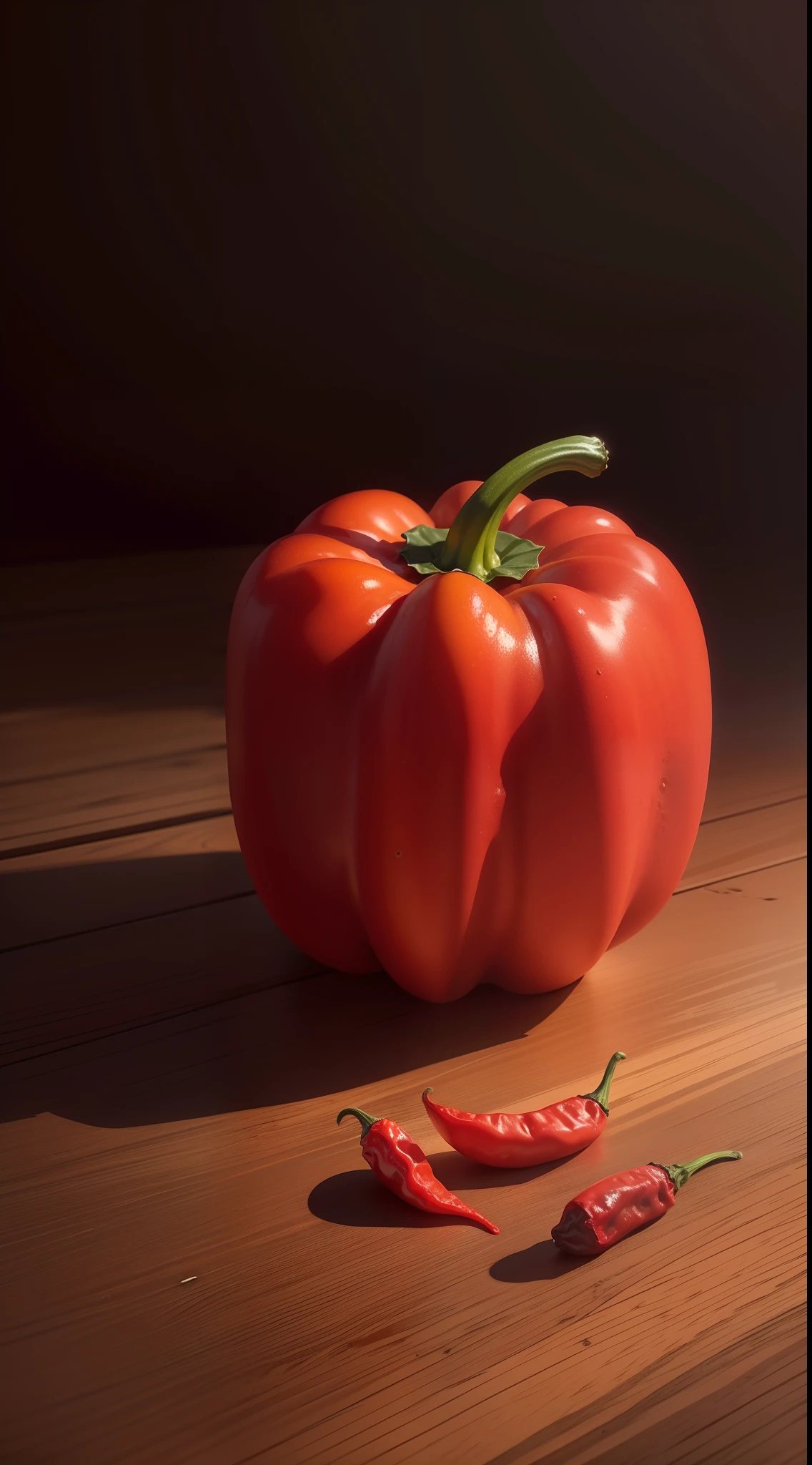 A red chilli pepper with a dark backdrop. Use a high-resolution 16k camera with a 9:14 aspect ratio, a raw style, and a quality setting of 2 to capture this vibrant scene. Realism, Photorealism, Photorealistic, Hyper Real, Hyperrealistic, Realistic, Full-HD, 1080p, 16k