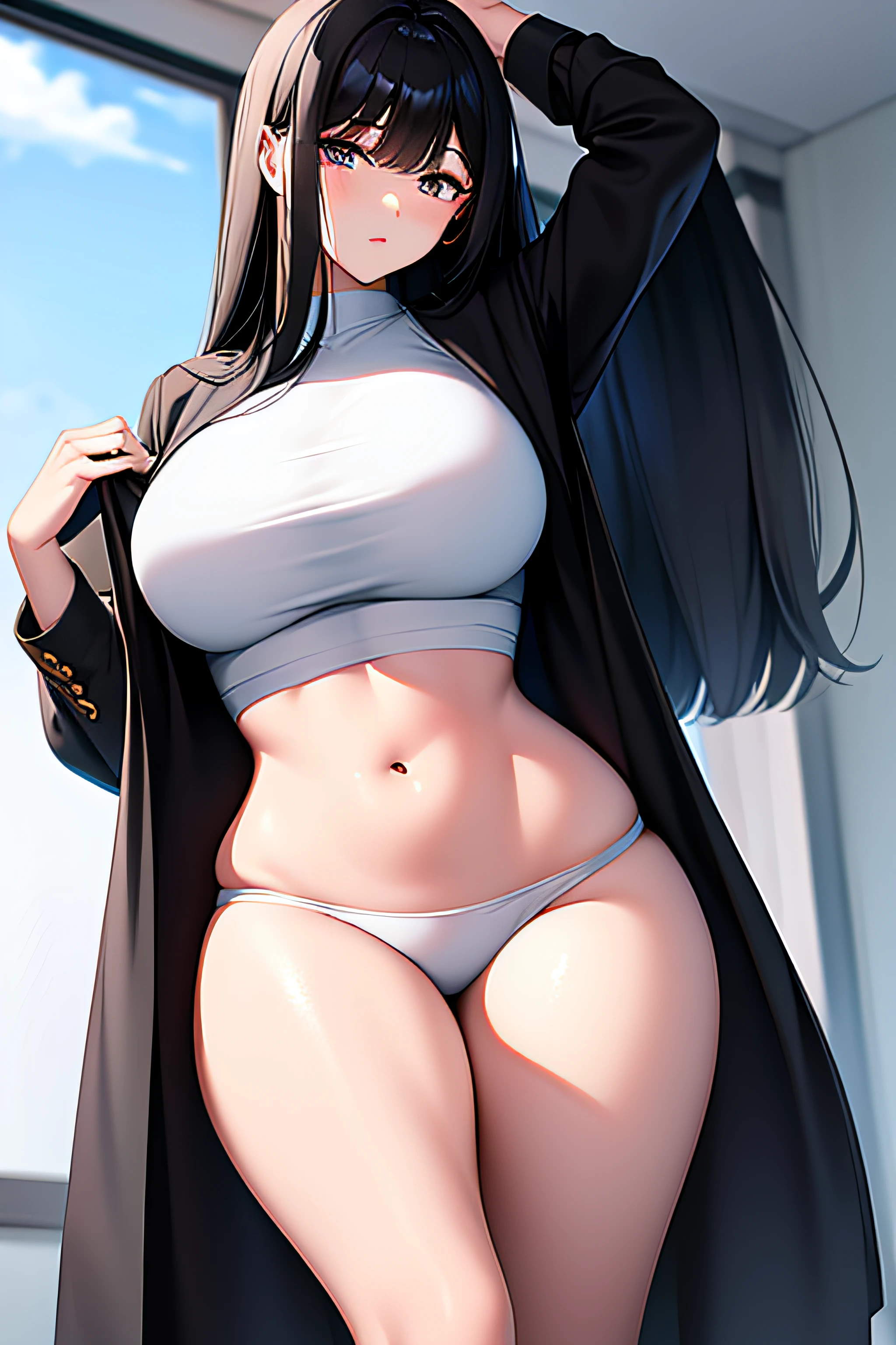 black long straight hair，grown woman，Take off your underwear