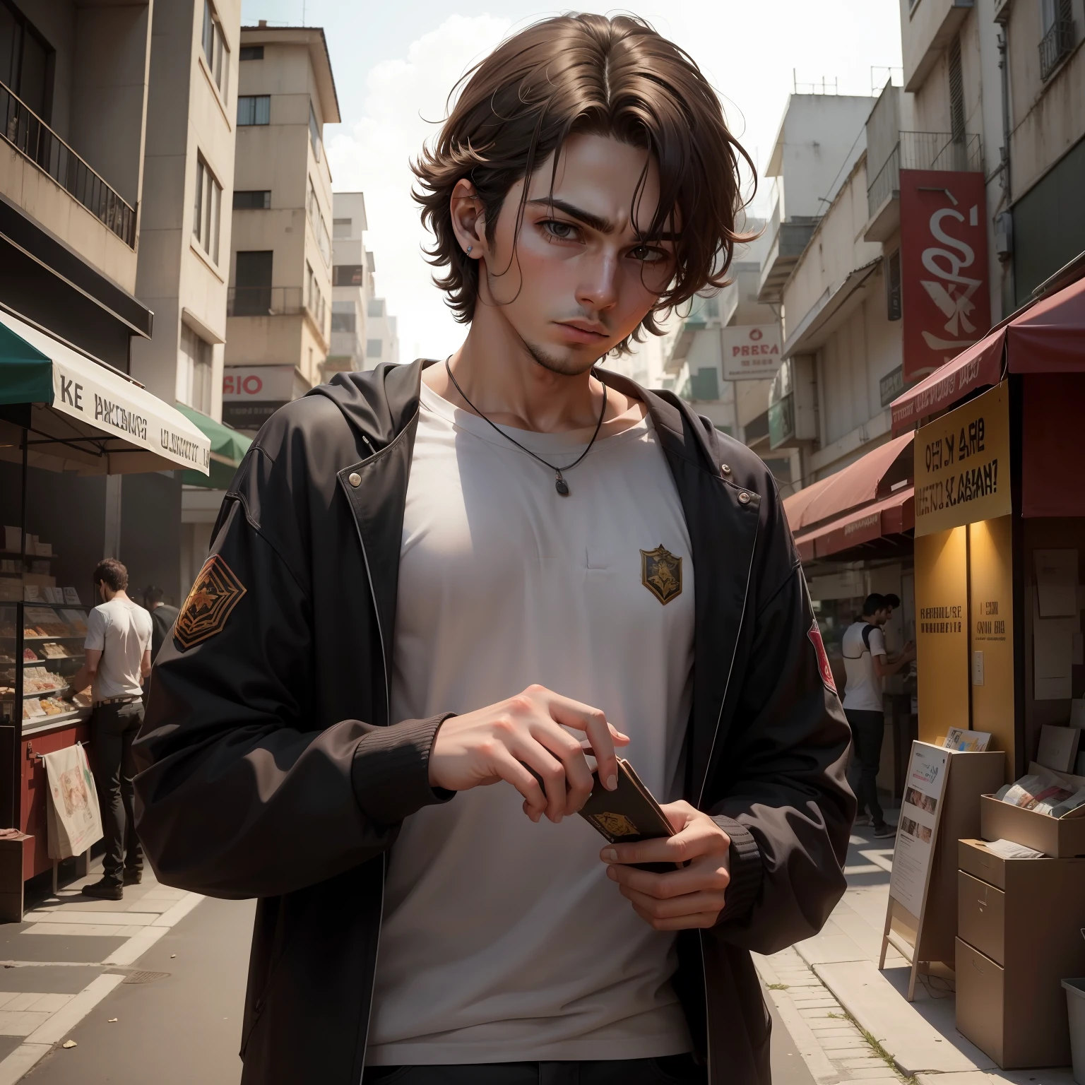 Chapter 2: The Young Man and the FragmentIn the midst of the hustle and bustle, um jovem chamado Leo encontrou o fragmento estelar. Ele notou que, By touching it, imagens fugazes surgiam em sua mente. They were visions of the future: momentos fragmentados que pareciam mostrar cenas da vida das pessoas ao seu redor. Leo ficou sobrecarregado, sem entender o que estava acontecendo.