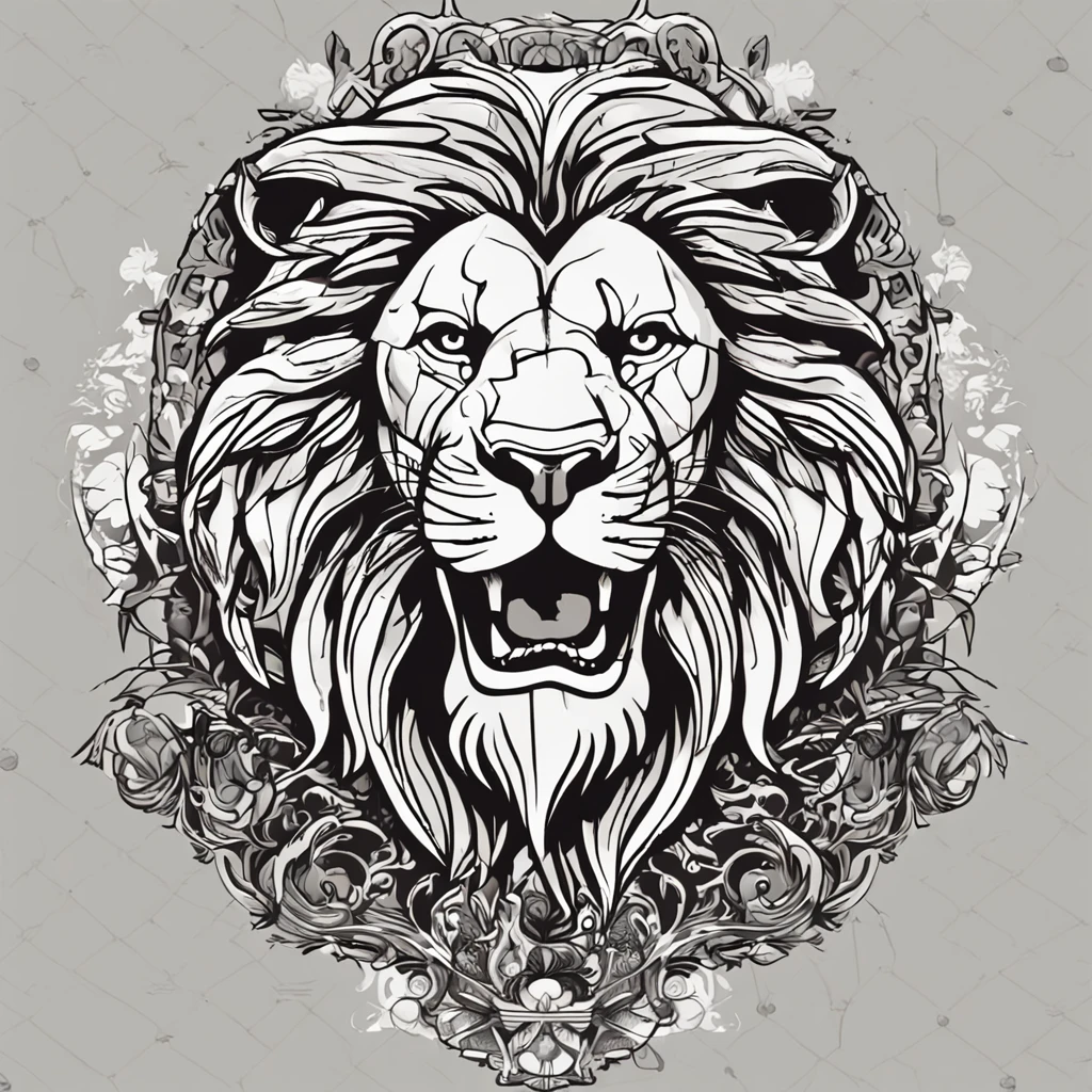 [Lion] Heraldic silhouette, logo masking style illustration, Directed by: Dan Mumford, Directed by: Greg Rutkowski, Por James Jean, fundo preto, Misterioso, arte de fantasia, Realistic, majestoso, ricas cores vibrantes, alto contraste, seamless water brand, art-station, deviantart, babar, bolha vermelha, Teepublic, foco nítido, simples, hiper detalhado, desenho detalhado, vetorizar, contorno, isometric style, 8k."