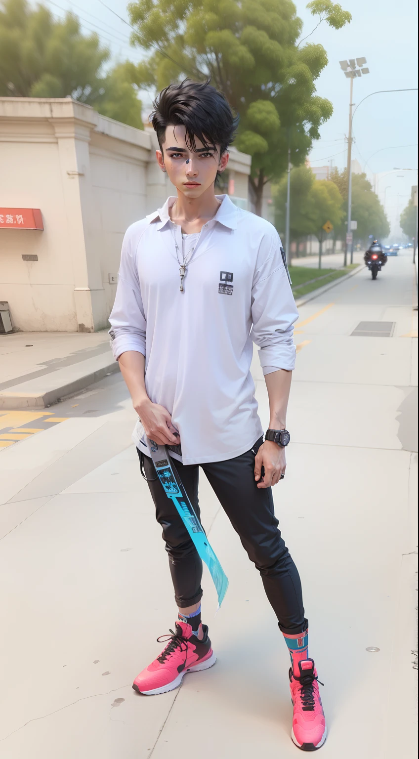 Change background cyberpunk handsom boy, real face, 8k ultra realistic