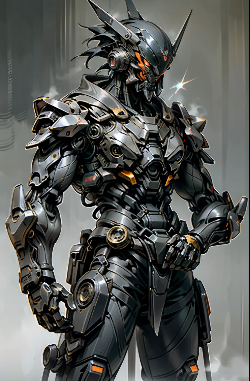 Ultra-high quality,hyperrealistic details,rich details,brightly_fantasy,cyber punk perssonage,1man mechanical miracle,Red robots exist,cybernetic guardians,Samurai mechanical armor,Katana at the waist,absolutely stunning art,wearing in black cloak,Art of the highest quality,Highest high resolution,Hyper-detailing,Black and red,A futuristic,samurai robots,atmospurate,8K,k hd,Unbeatable masterpiece,动态照明,cinematic ligh,Epic,high light,Epic cinematic shots