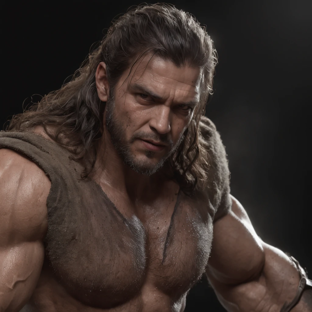 A man with long hair and a beard is holding a sword - SeaArt AI