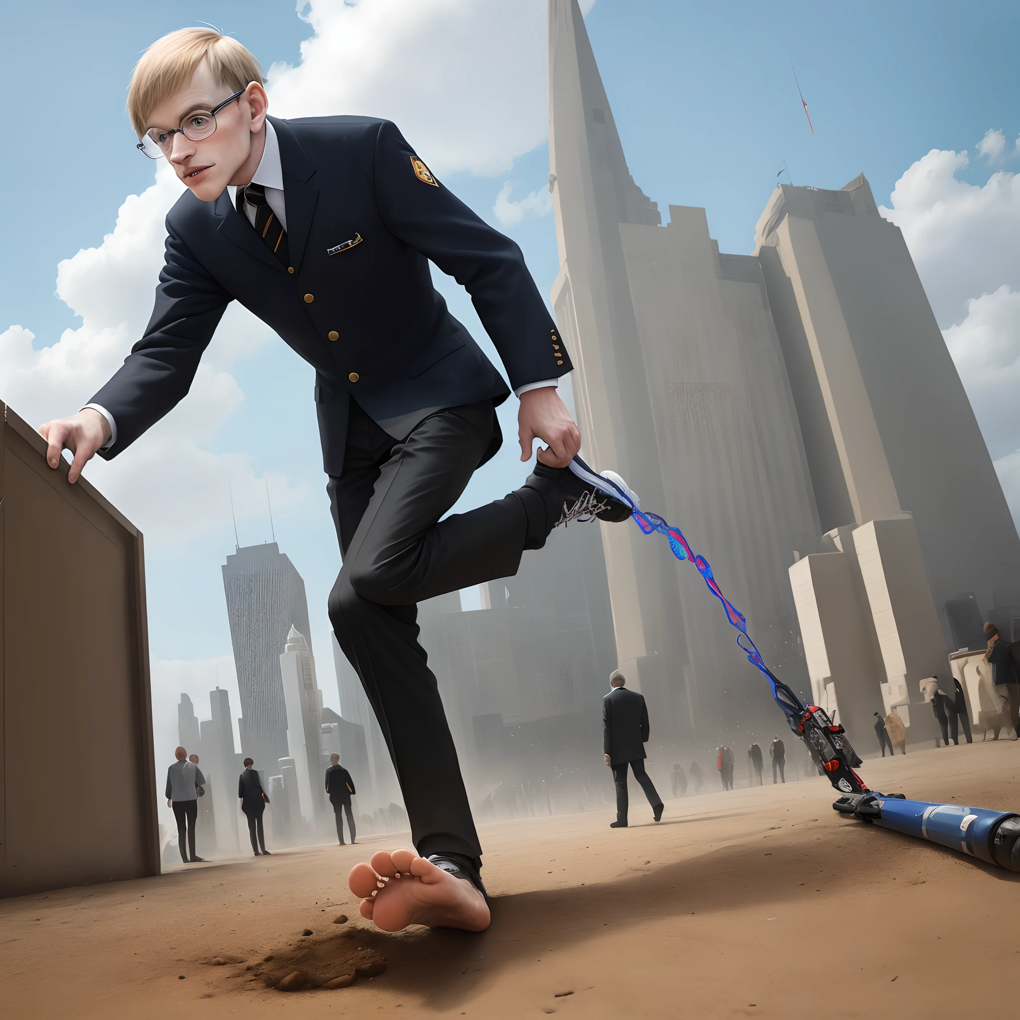 Hawking directly stepped on his right foot with his left foot into the sky