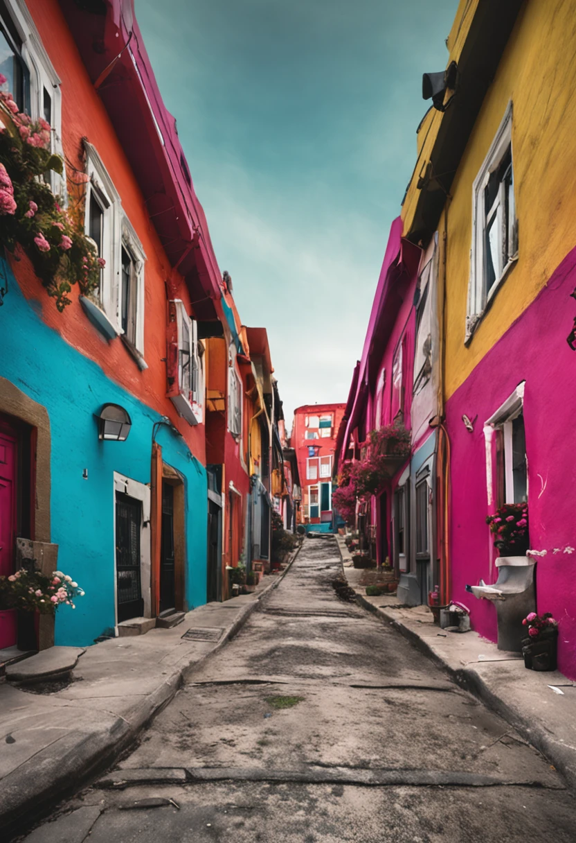 Infinite street with equal houses and close to each other and the houses are on both sides dv street and the houses are lined clear sky and blue day