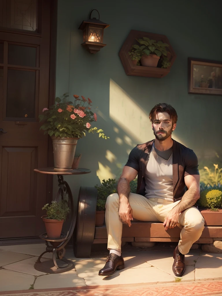 Change background into beautiful garden with handsome and realistic face