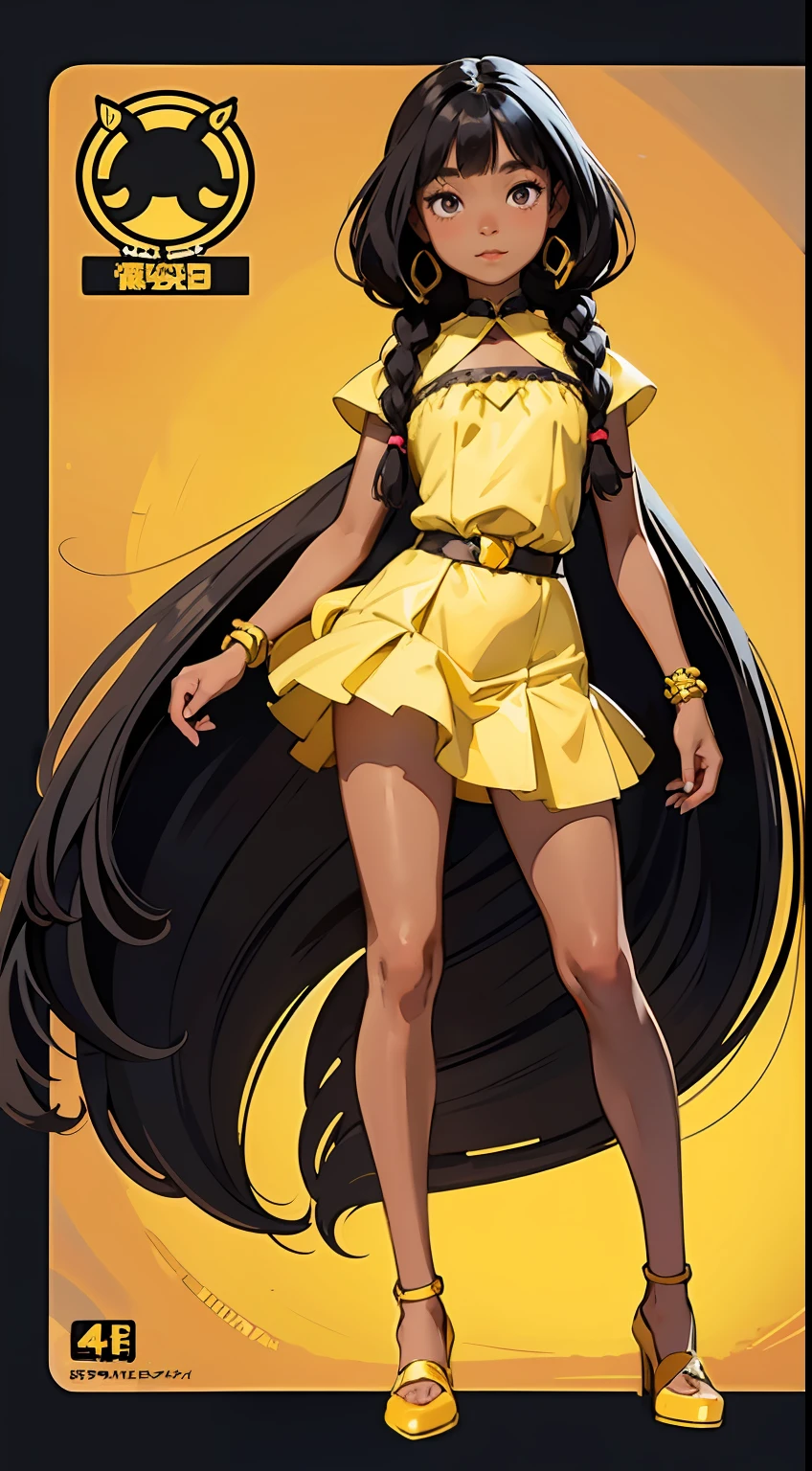 detailed cartoon, black young princess sisters with hair braids and almond shaped eyes, dark brown skin, full body wearing yellow princess dress, cartoon character, 8k, high quality, high resolution, 4k, hd,(well designed body), amazing body, (super detailed), beautiful eyes, cartoon