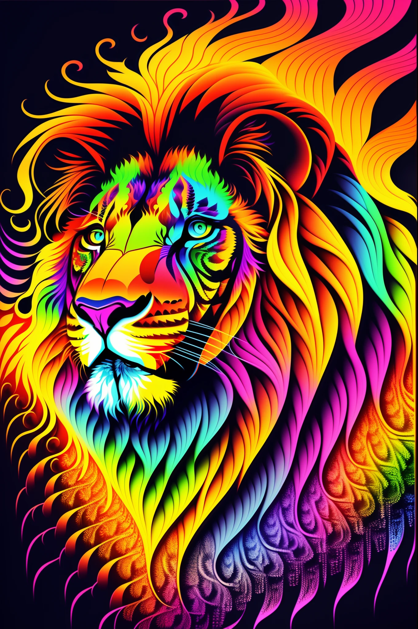 Create a psychedelic illustration of a lion